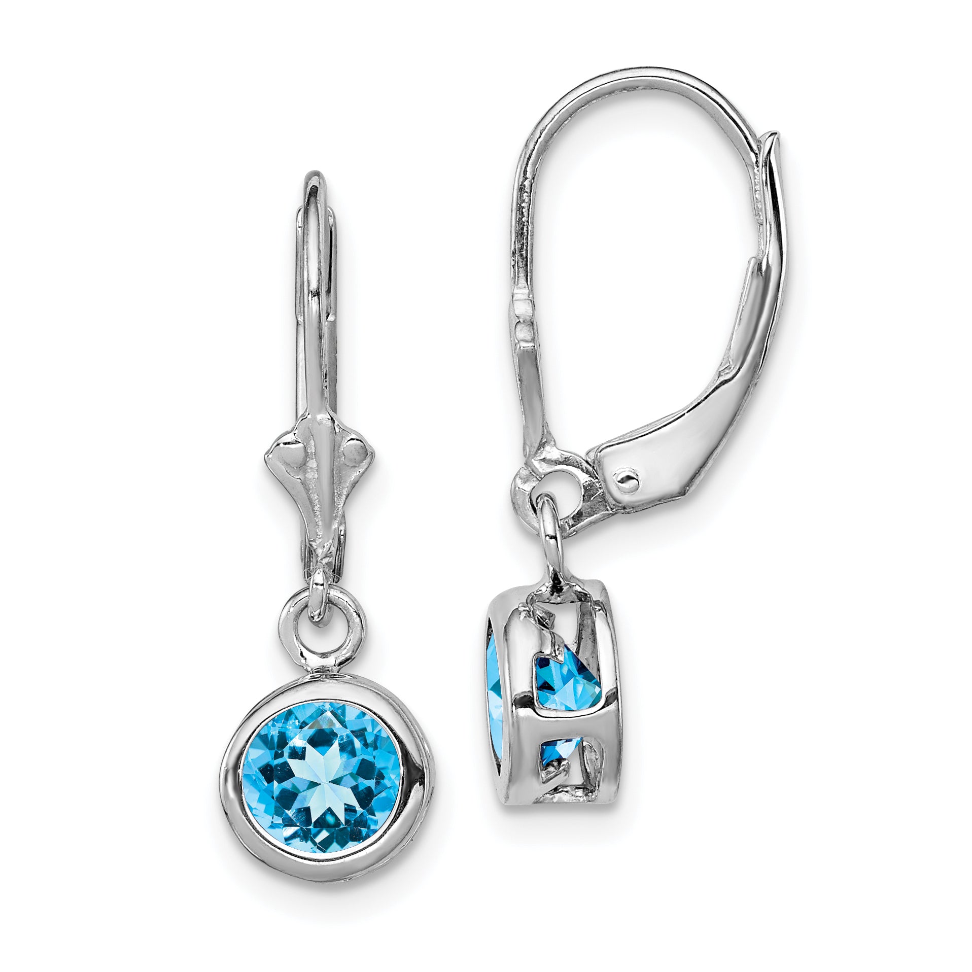 Sterling Silver Rhodium Plated 6mm Round Blue Topaz Leverback Earrings Main image