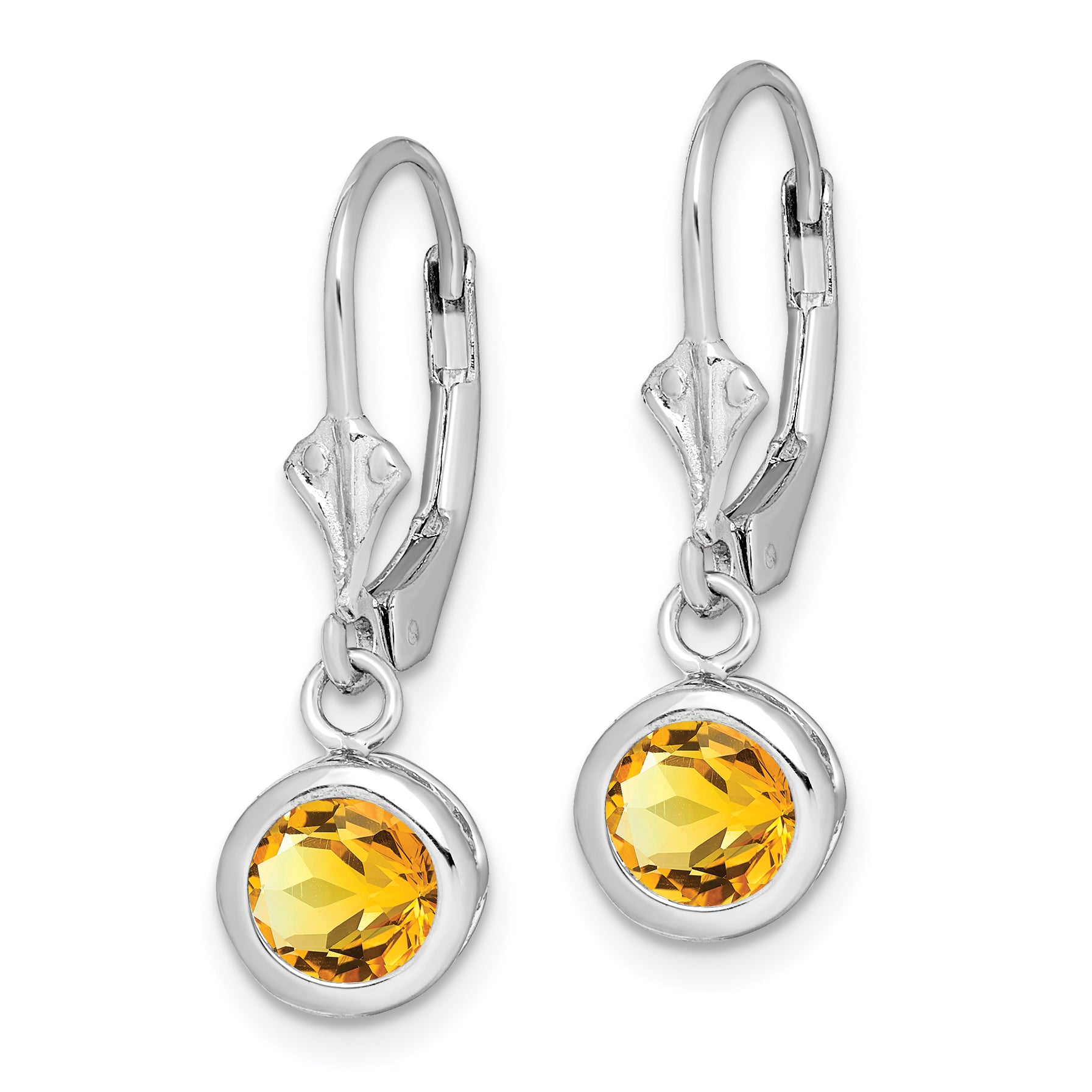 Sterling Silver Rhodium Plated 6mm Round Citrine Leverback Earrings Secondary image