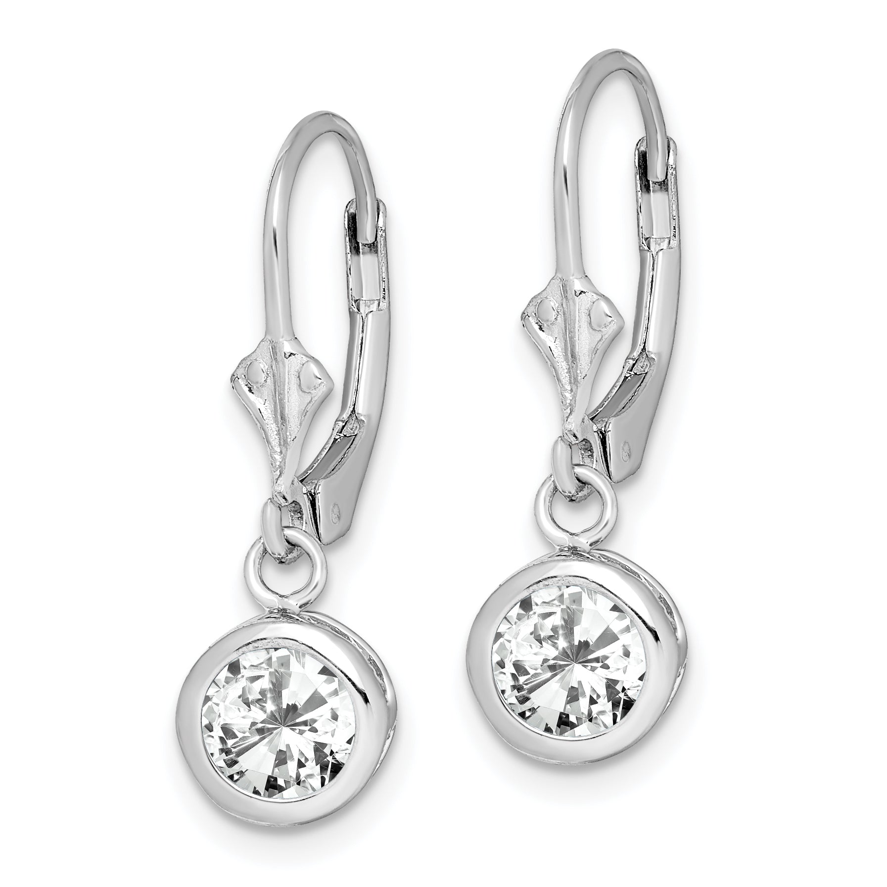 Sterling Silver Rhodium Plated 6mm Round CZ Leverback Earrings Secondary image