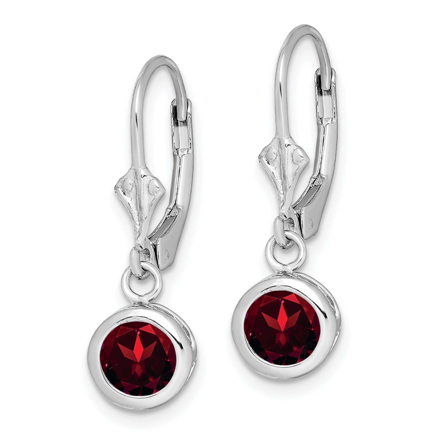 Sterling Silver Rhodium Plated 6mm Round Garnet Leverback Earrings Secondary image