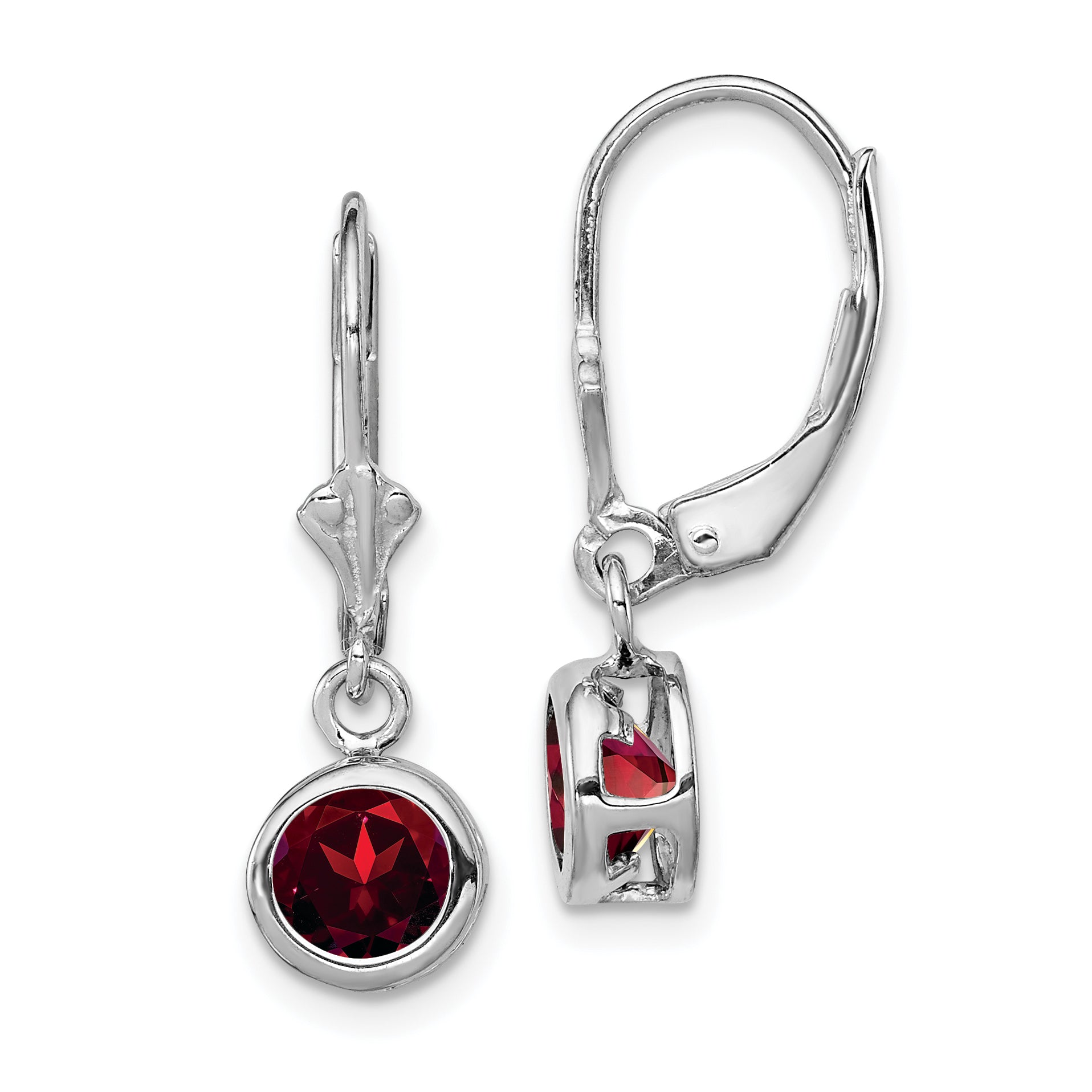 Sterling Silver Rhodium Plated 6mm Round Garnet Leverback Earrings Main image
