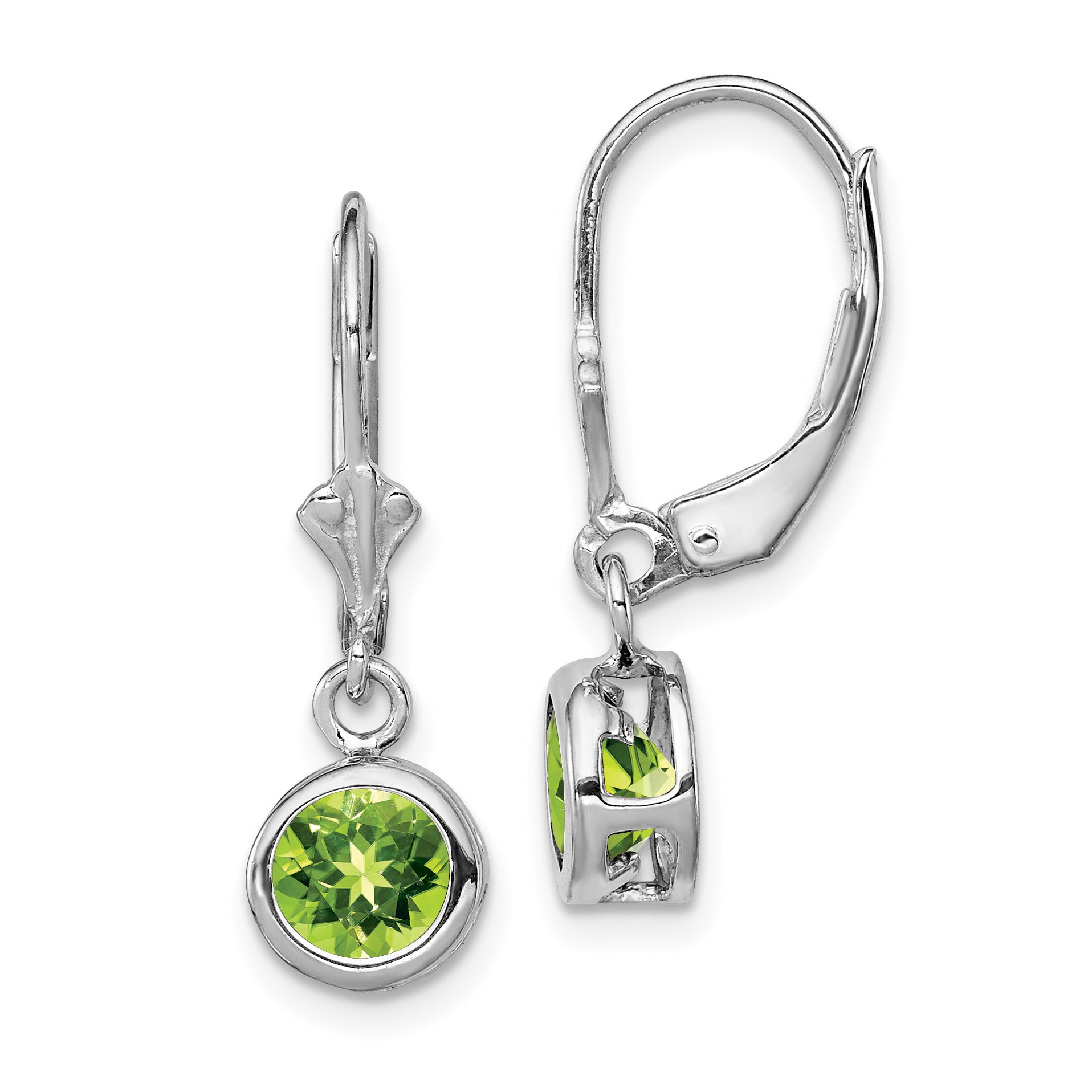 Sterling Silver Rhodium Plated 6mm Round Peridot Leverback Earrings Main image