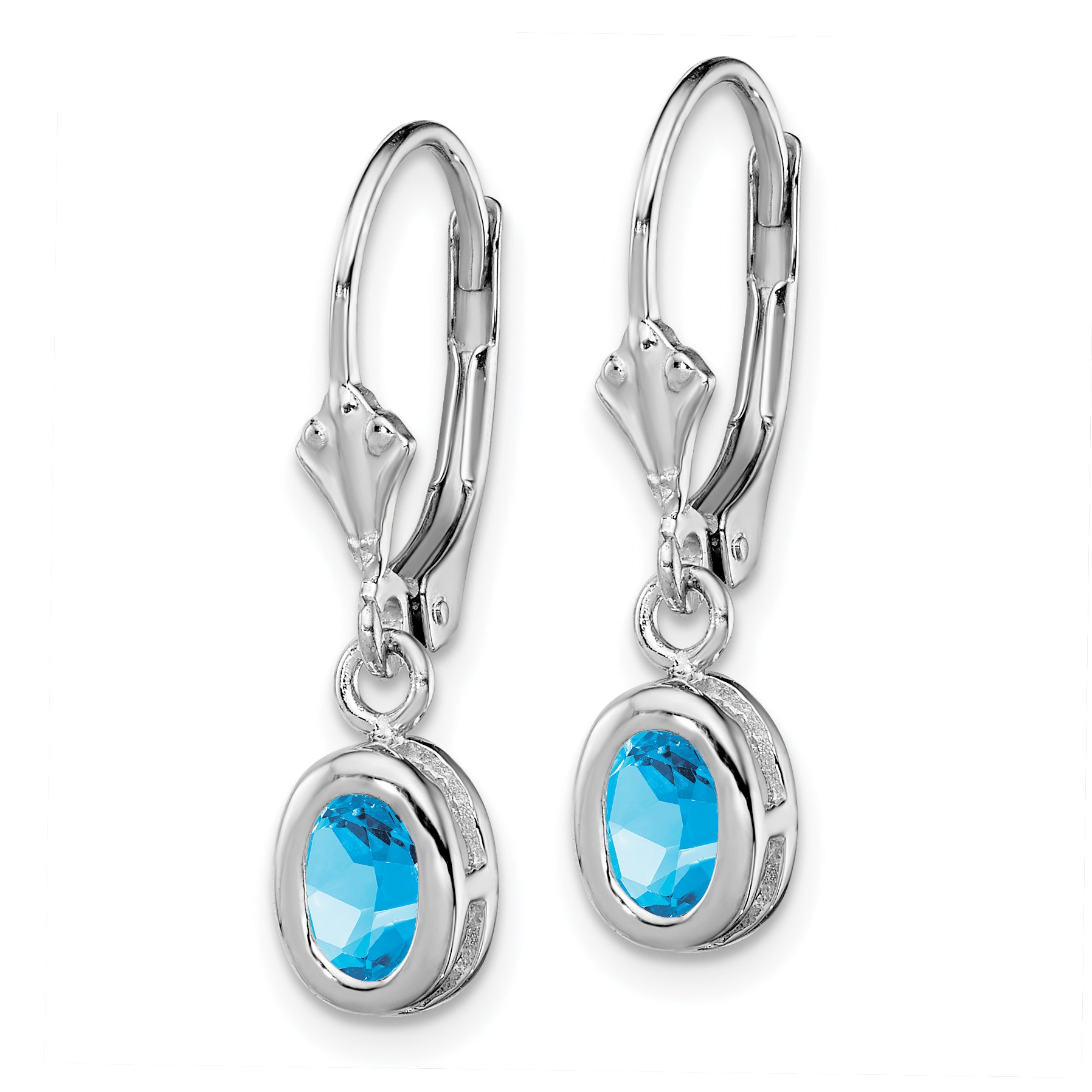 Sterling Silver Rhodium Plated 6x4mm Oval Blue Topaz Leverback Earrings Secondary image