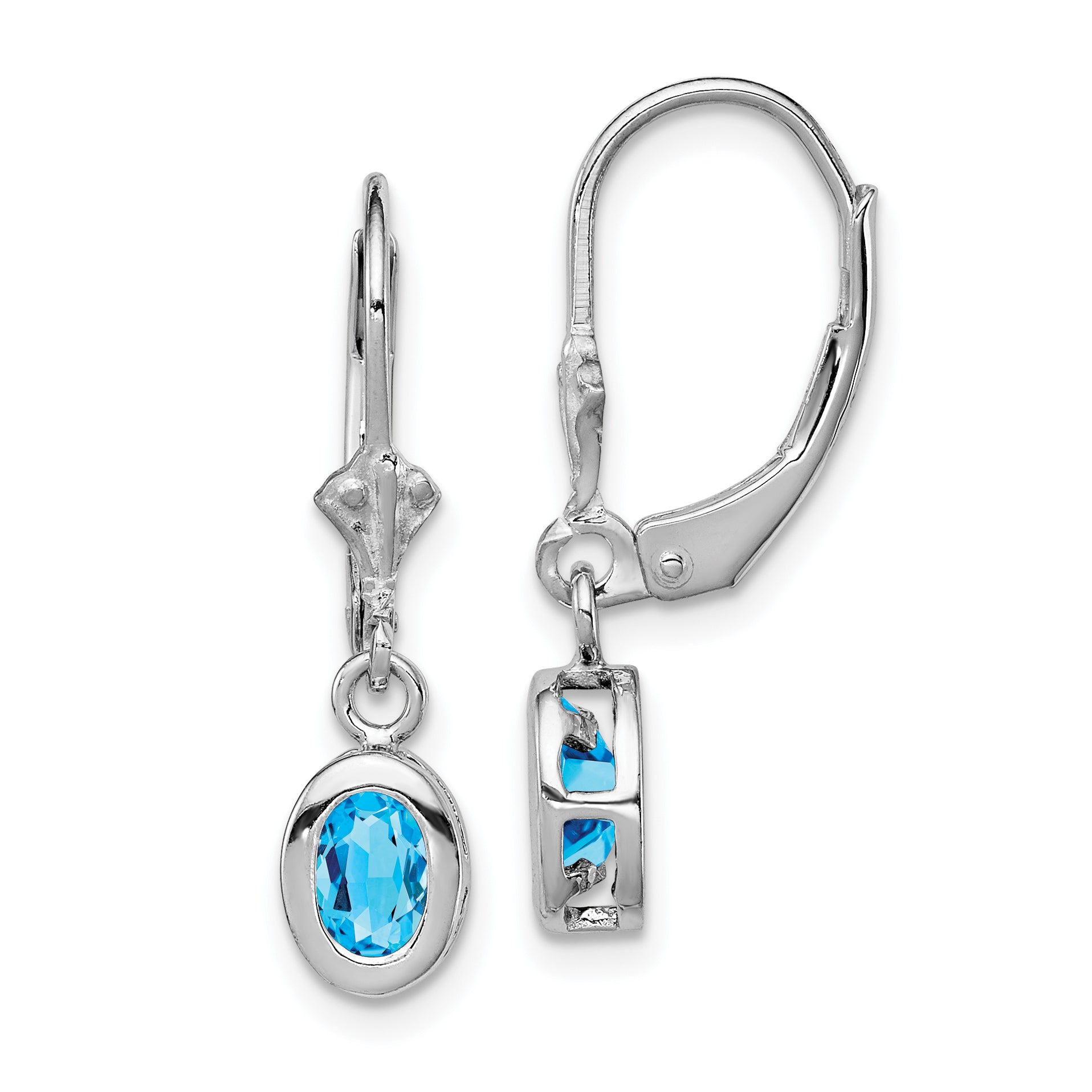 Sterling Silver Rhodium Plated 6x4mm Oval Blue Topaz Leverback Earrings Main image