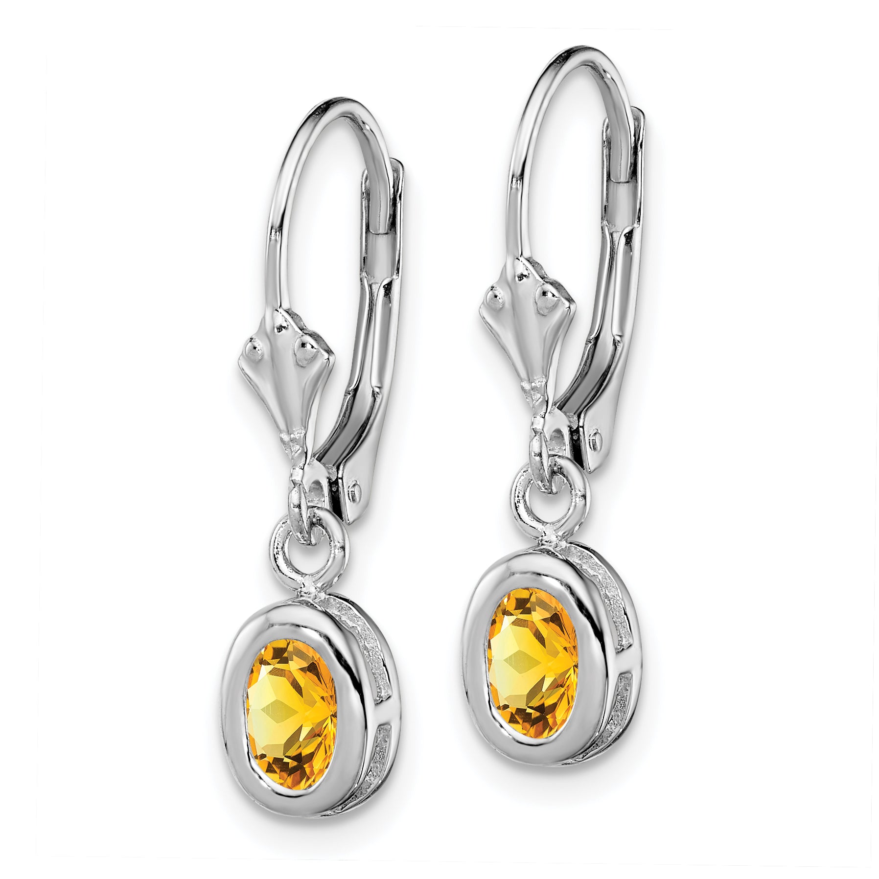 Sterling Silver Rhodium Plated 6x4mm Oval Citrine Leverback Earrings Secondary image