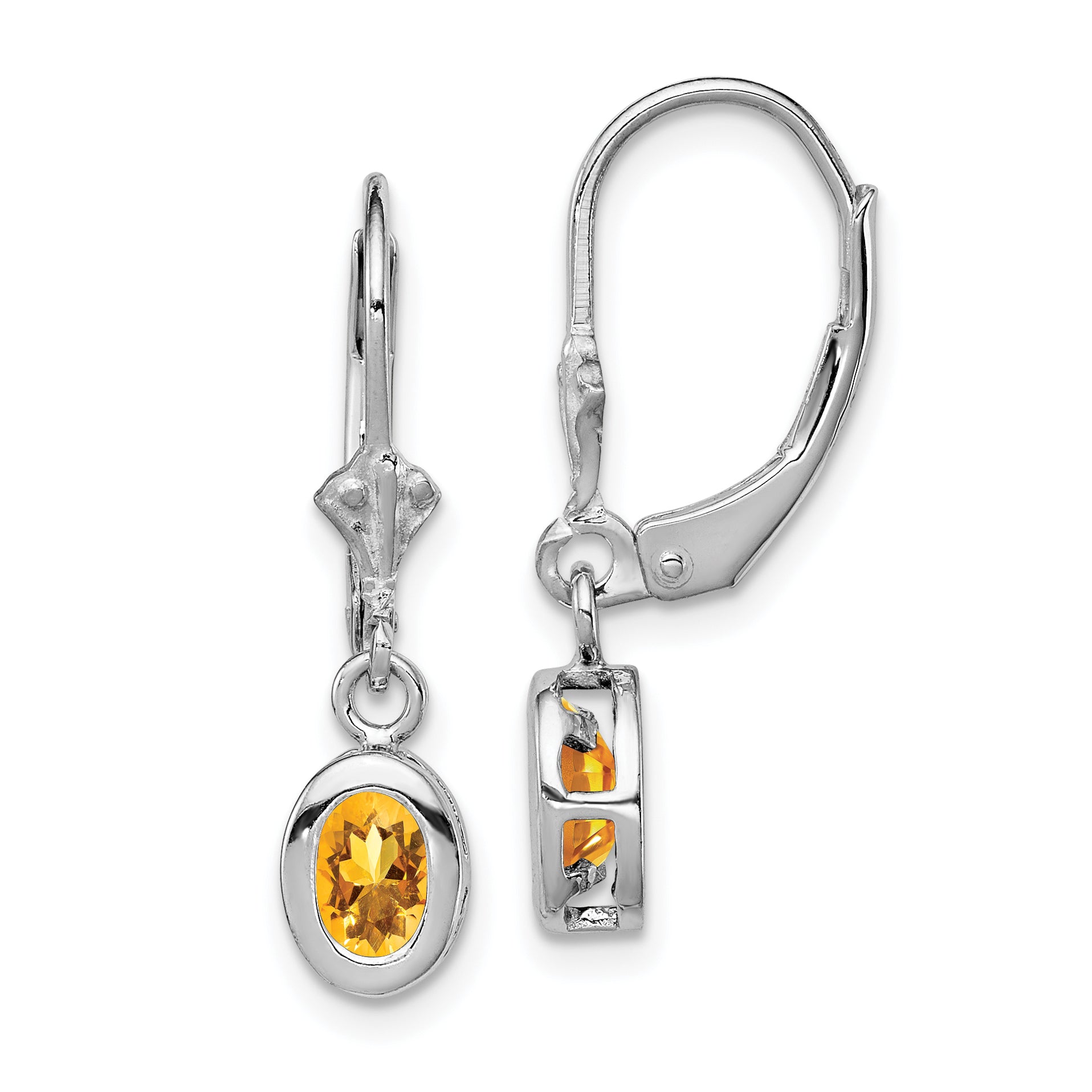 Sterling Silver Rhodium Plated 6x4mm Oval Citrine Leverback Earrings Main image