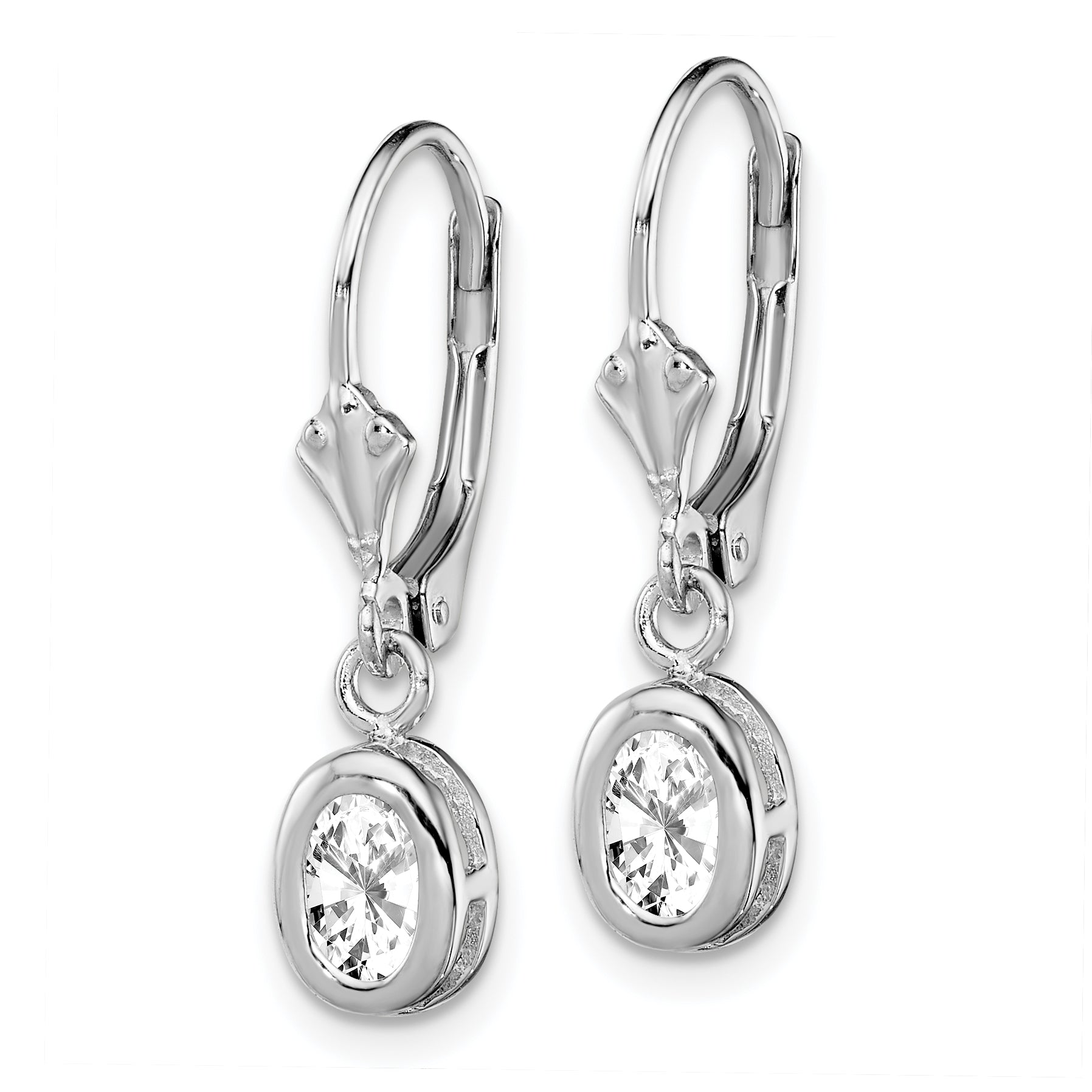 Sterling Silver Rhodium Plated 6x4mm Oval CZ Leverback Earrings Secondary image