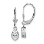 Sterling Silver Rhodium Plated 6x4mm Oval CZ Leverback Earrings