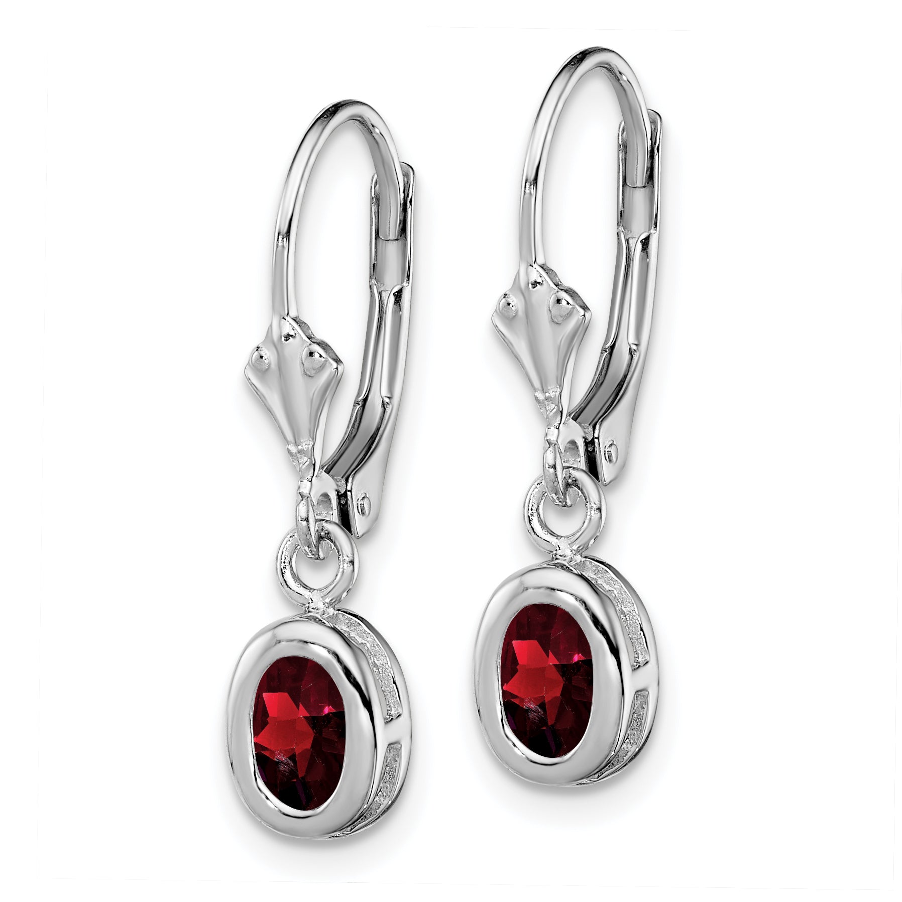 Sterling Silver Rhodium 6x4mm Oval Garnet Leverback Earrings Secondary image