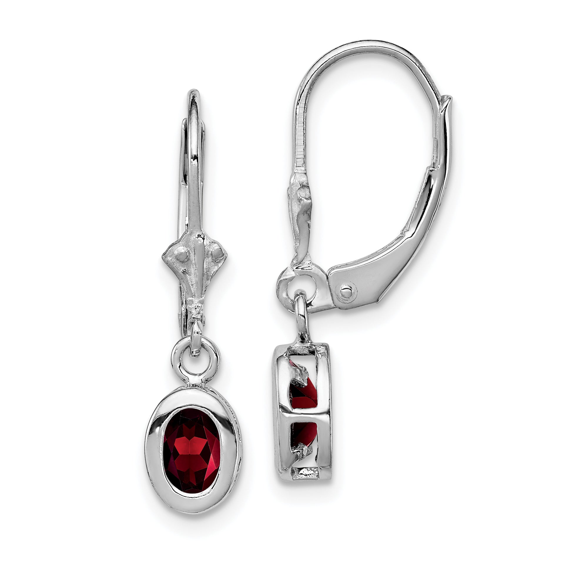 Sterling Silver Rhodium 6x4mm Oval Garnet Leverback Earrings Main image