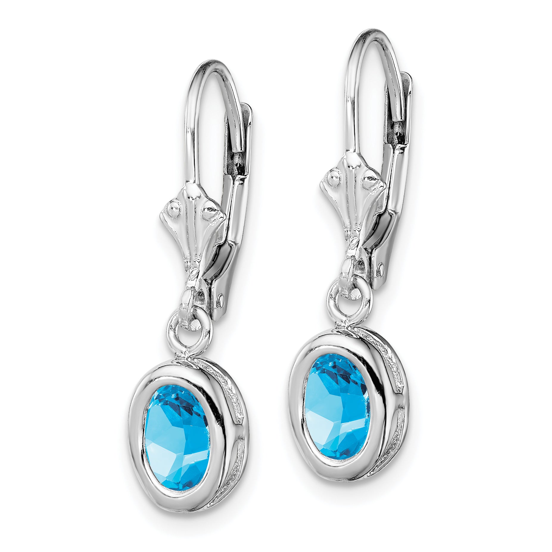 Sterling Silver Rhodium Plated 7x5mm Oval Blue Topaz Leverback Earrings Secondary image