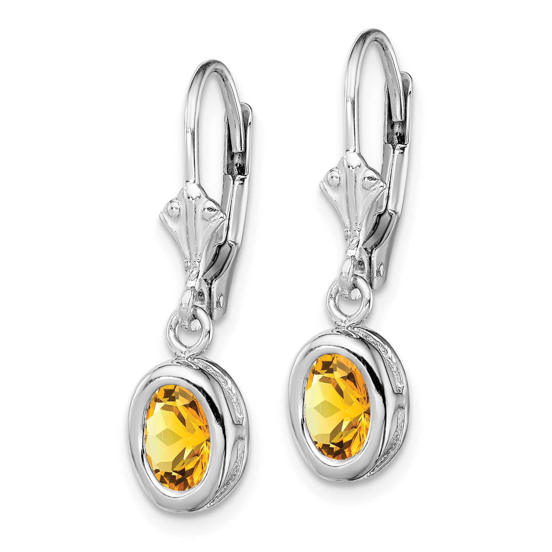 Sterling Silver Rhodium Plated 7x5mm Oval Citrine Leverback Earrings Secondary image