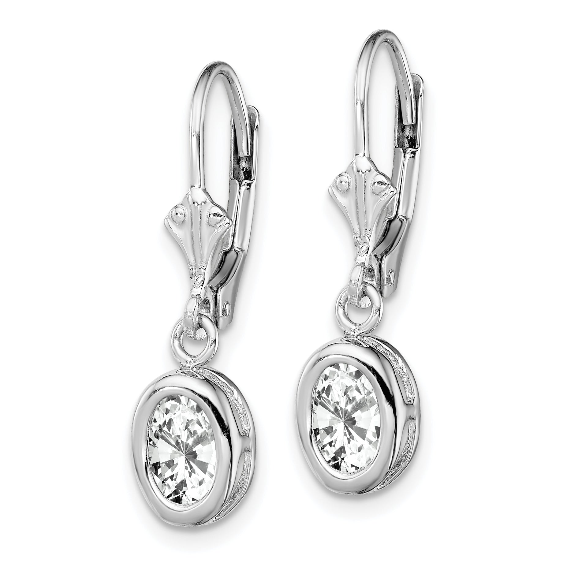 Sterling Silver Rhodium Plated 7x5mm Oval CZ Leverback Earrings Secondary image