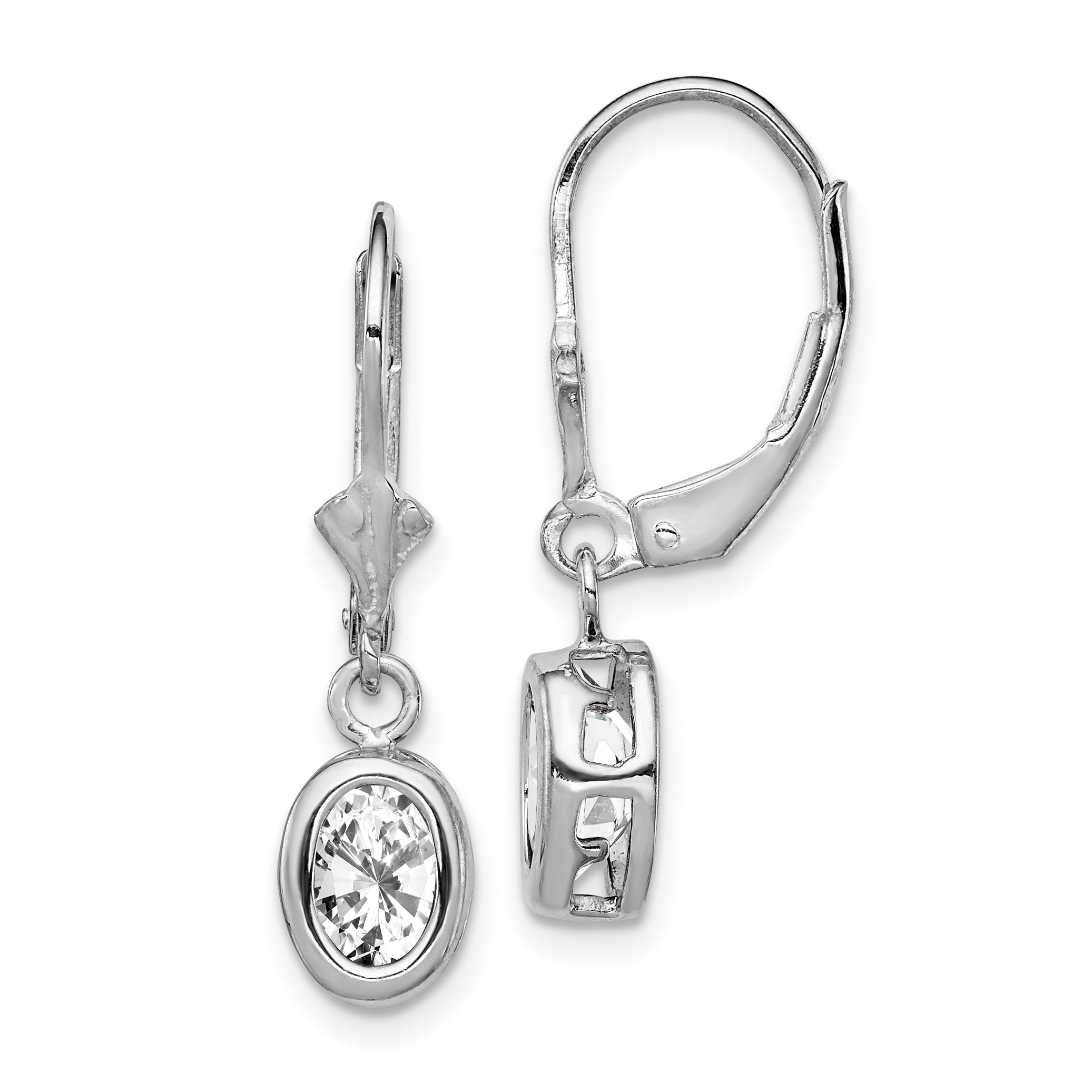 Sterling Silver Rhodium Plated 7x5mm Oval CZ Leverback Earrings Main image