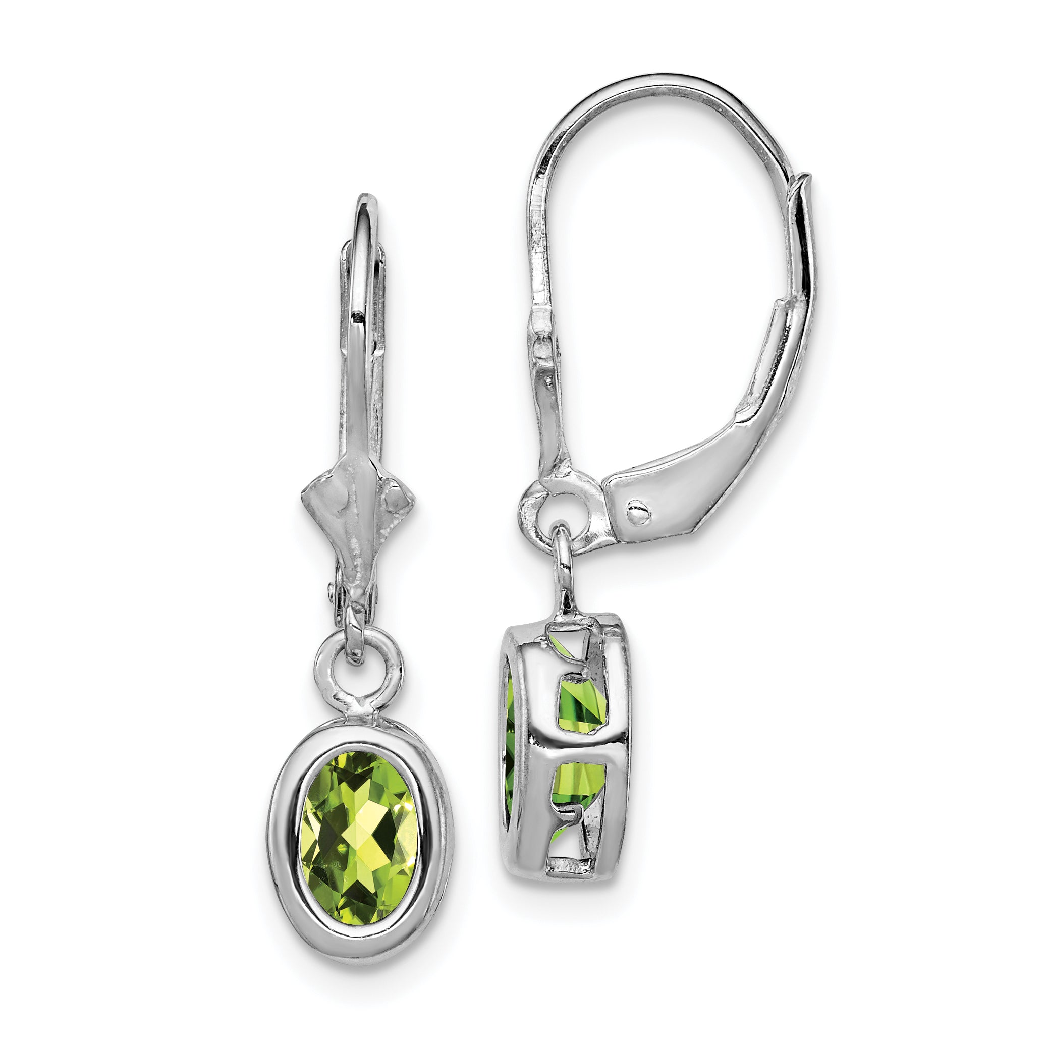 Sterling Silver Rhodium Plated 7x5mm Oval Peridot Leverback Earrings Main image
