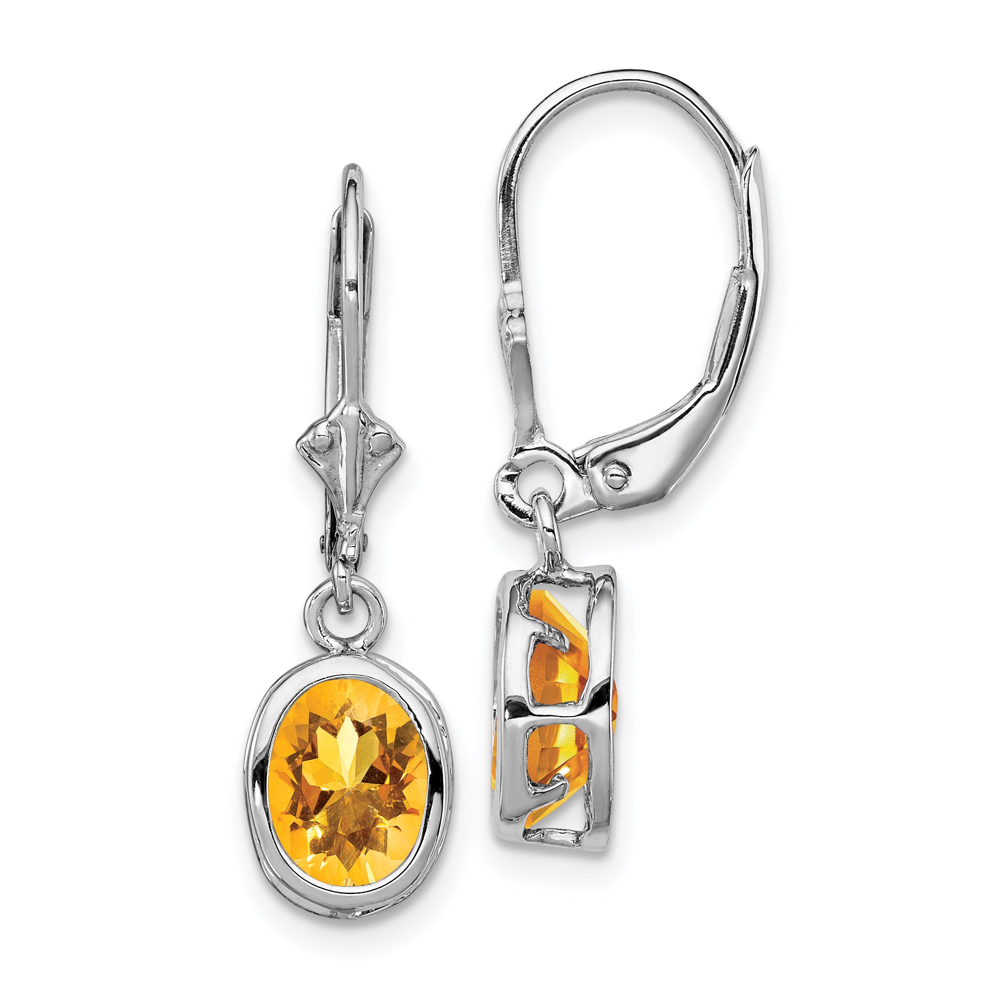 Sterling Silver Rhodium Plated 8x6mm Oval Citrine Leverback Earrings Main image
