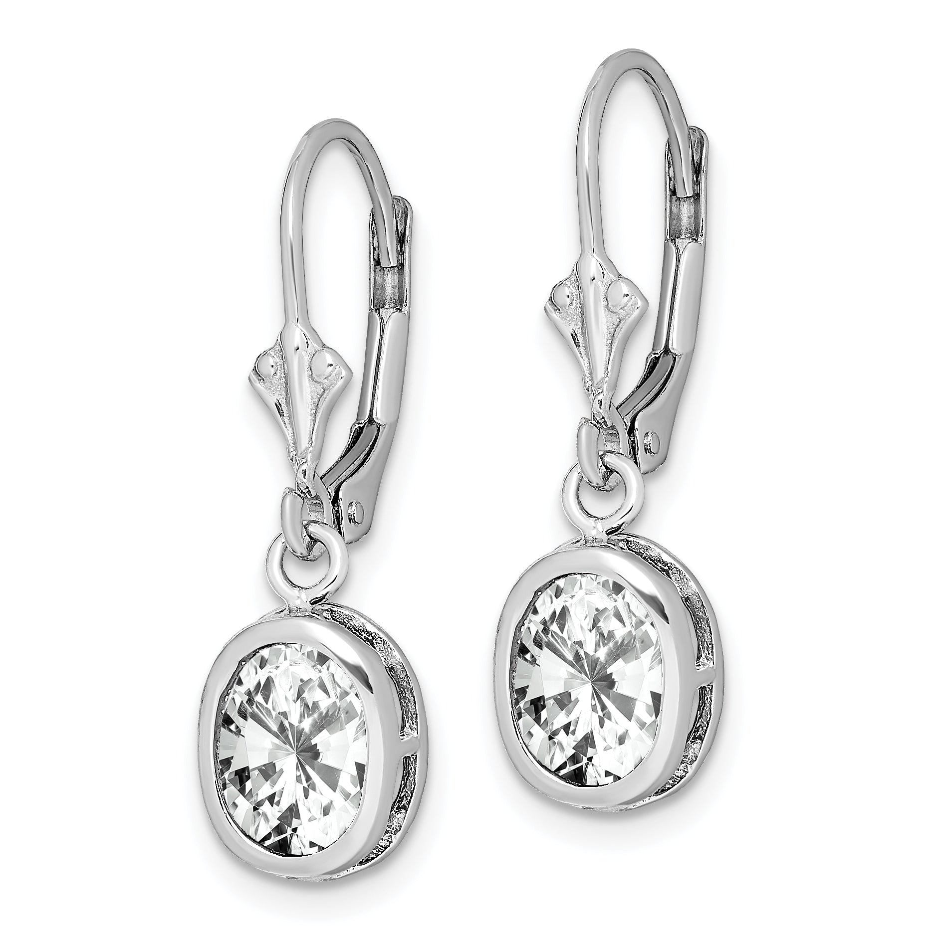 Sterling Silver Rhodium Plated 8x6mm Oval CZ Leverback Earrings Secondary image
