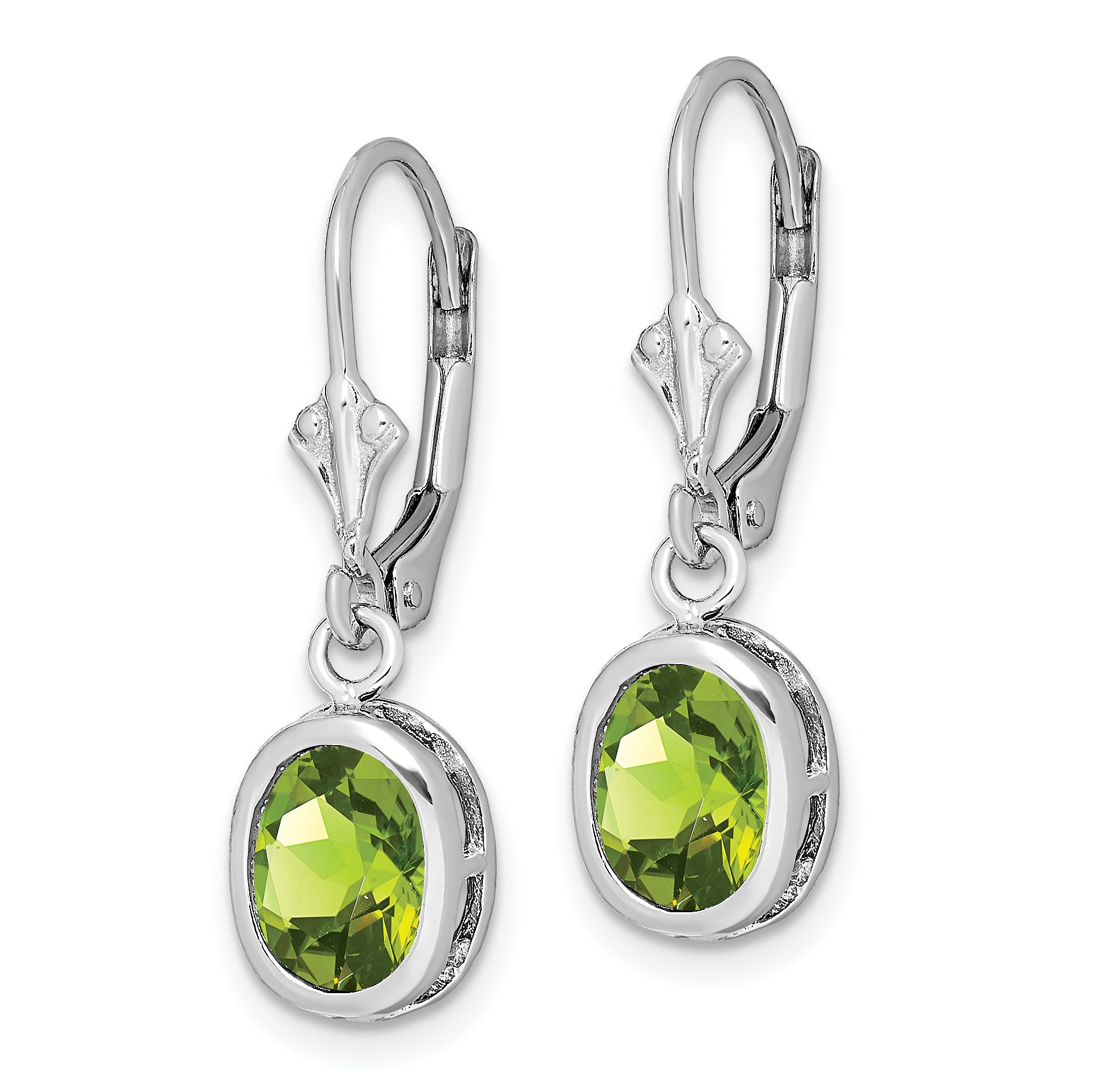 Sterling Silver Rhodium Plated 8x6mm Oval Peridot Leverback Earrings Secondary image