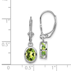 Sterling Silver Rhodium Plated 8x6mm Oval Peridot Leverback Earrings