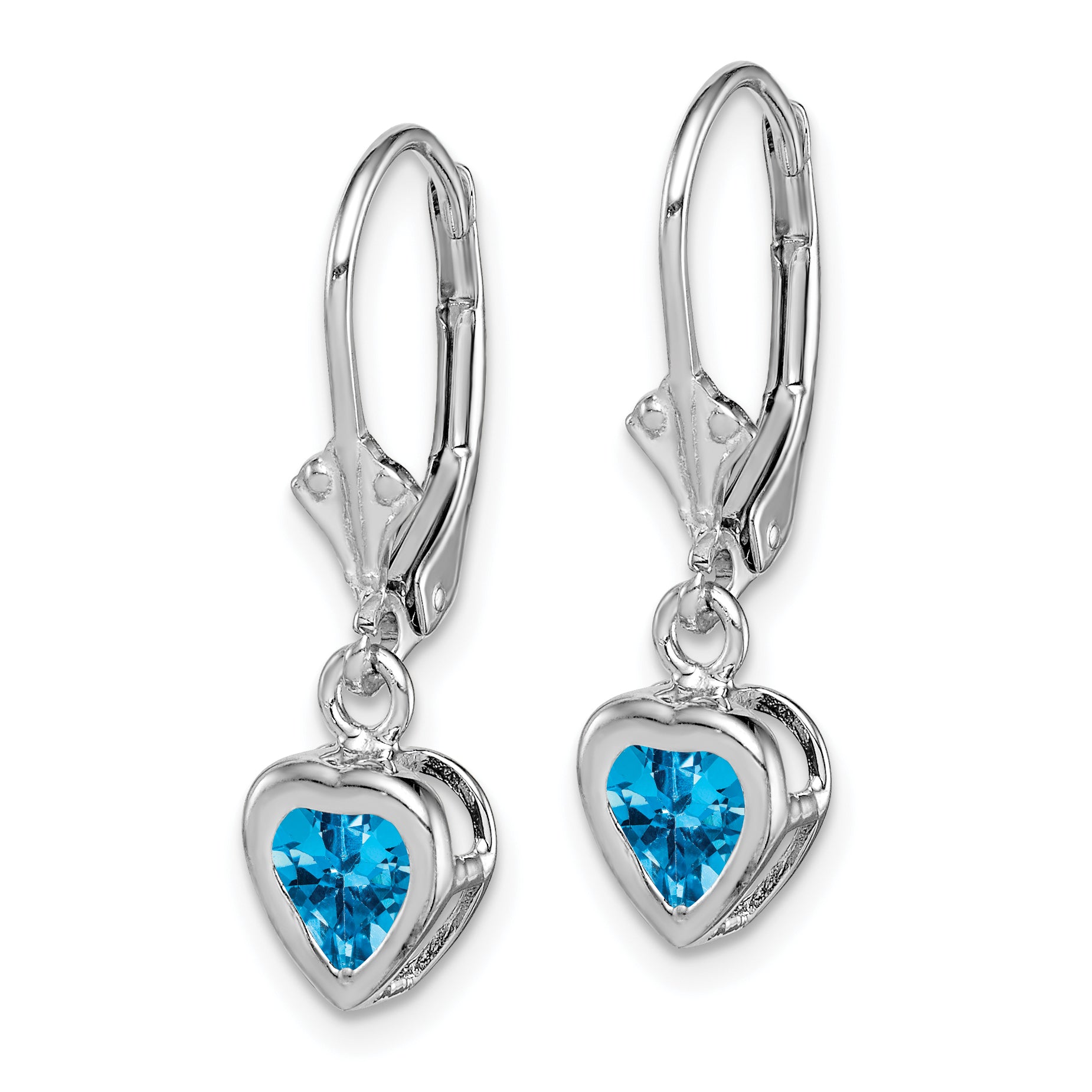 Sterling Silver Rhodium Plated 5mm Heart Blue Topaz Leverback Earrings Secondary image