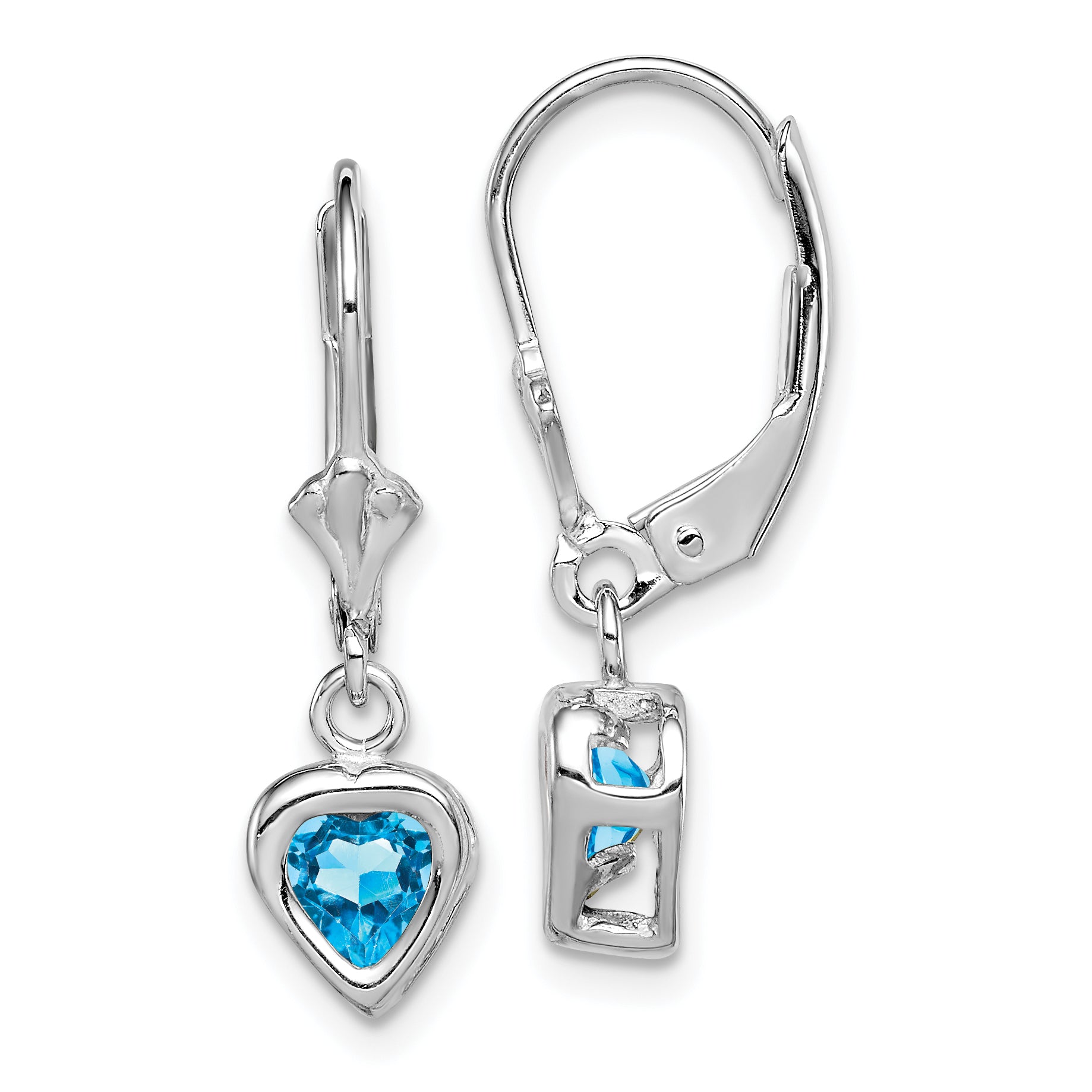Sterling Silver Rhodium Plated 5mm Heart Blue Topaz Leverback Earrings Main image