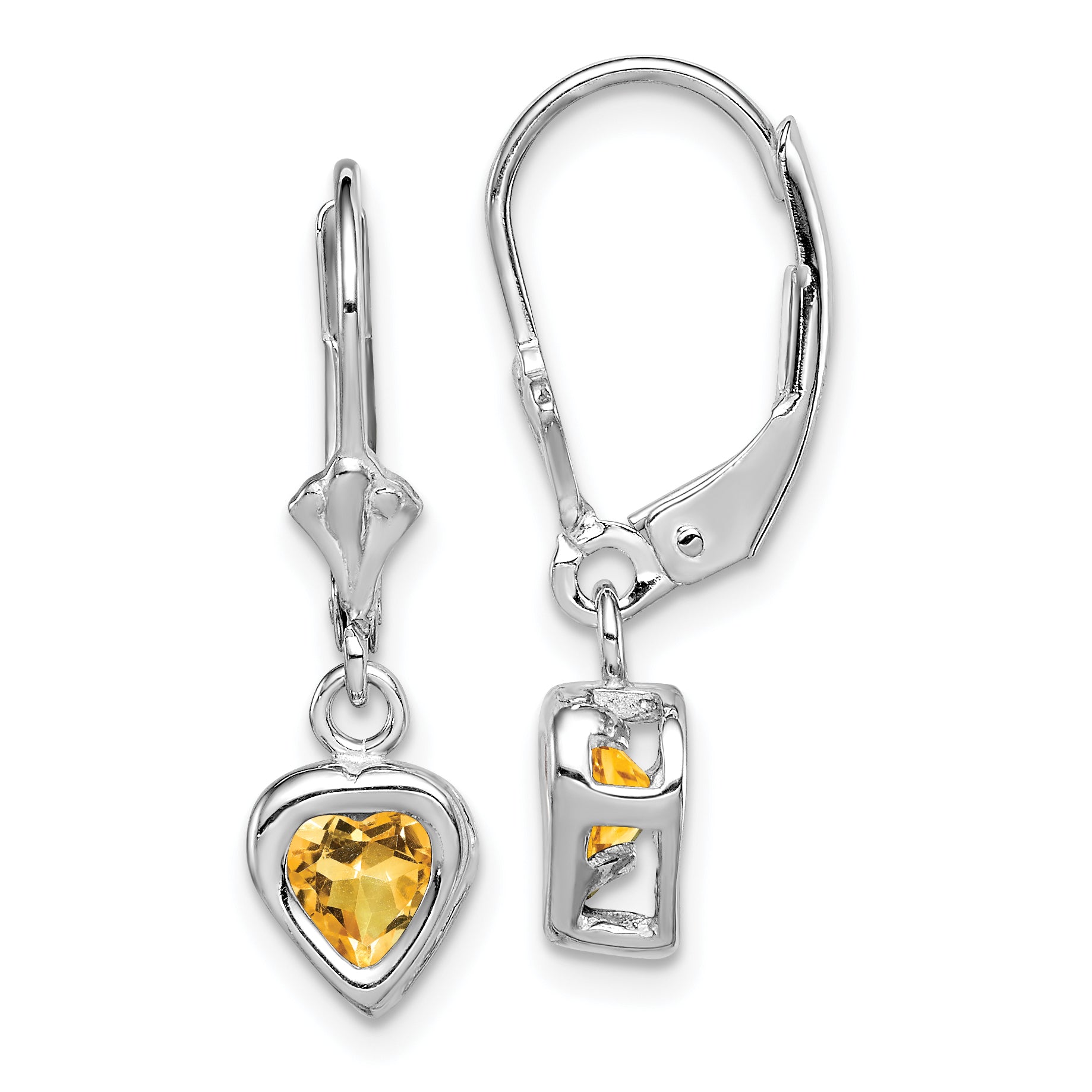 Sterling Silver Rhodium Plated 5mm Heart Citrine Leverback Earrings Main image