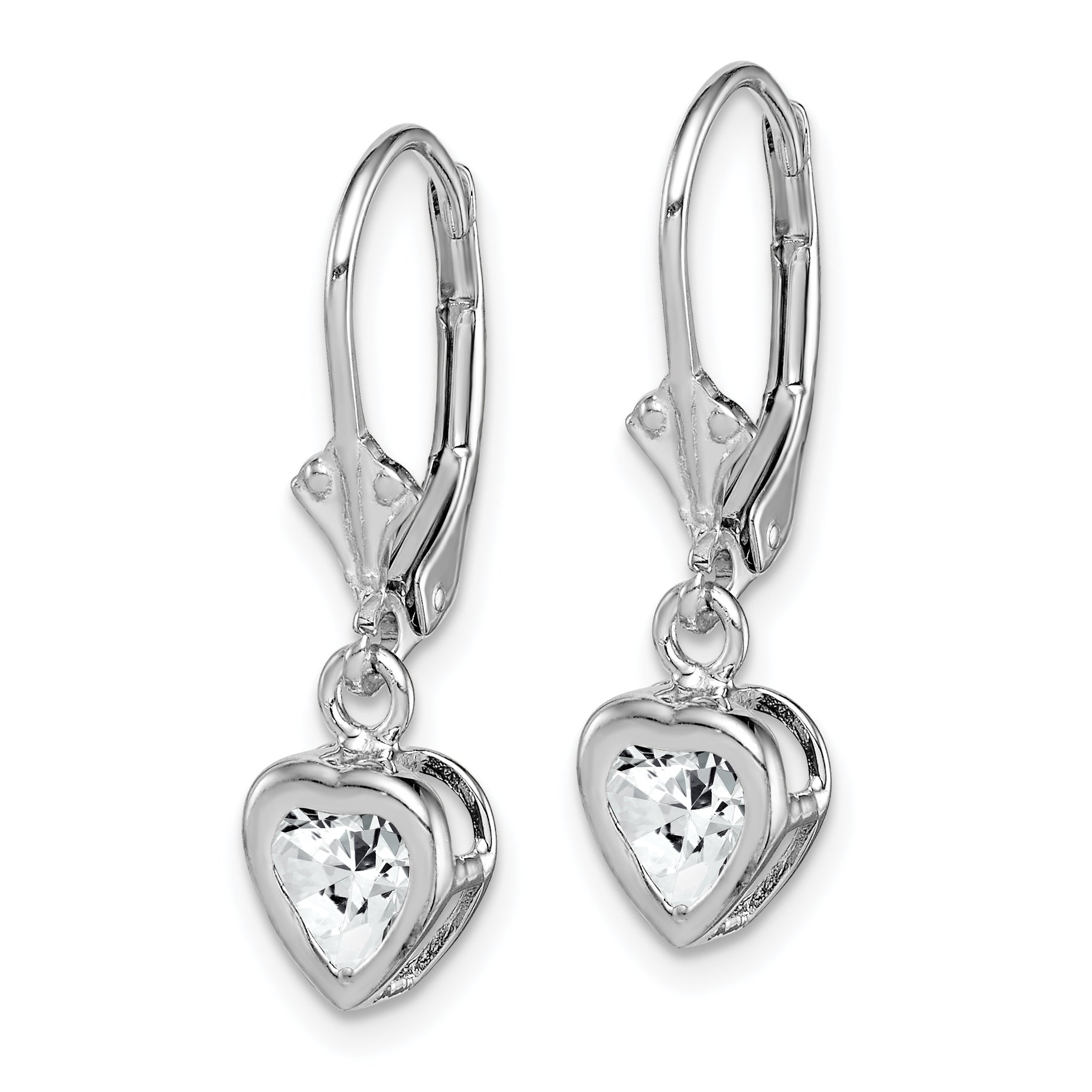 Sterling Silver Rhodium Plated 5mm Heart CZ Leverback Earrings Secondary image