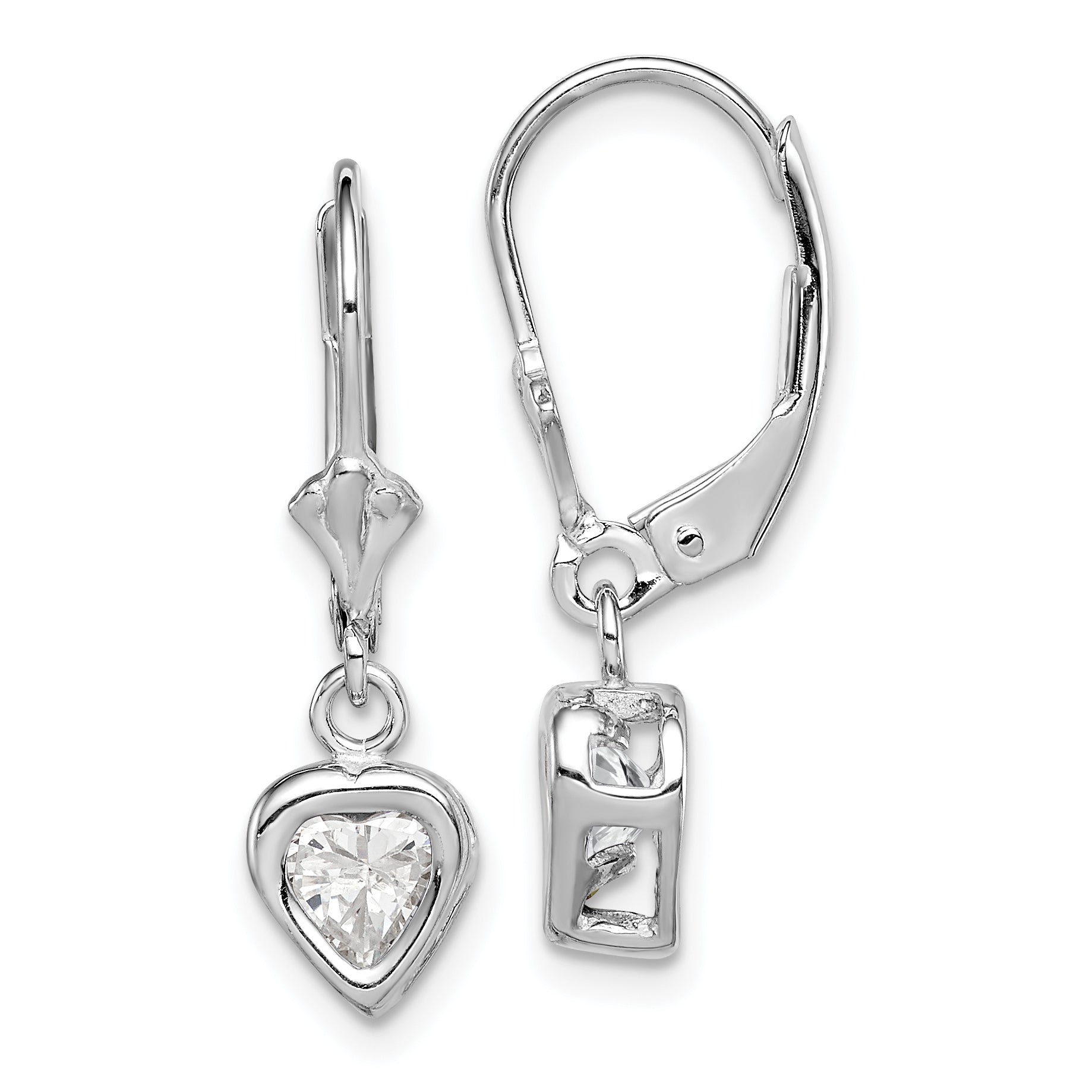 Sterling Silver Rhodium Plated 5mm Heart CZ Leverback Earrings Main image