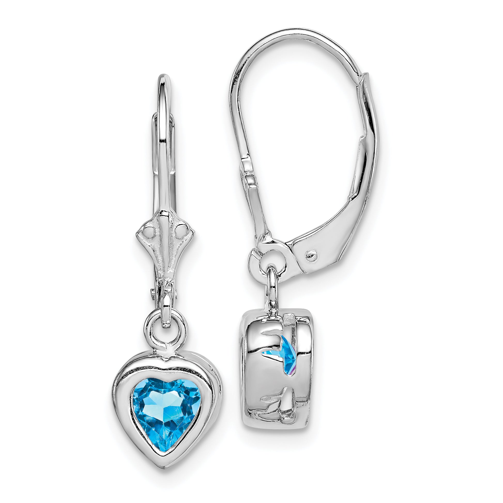 Sterling Silver Rhodium Plated 6mm Heart Blue Topaz Leverback Earrings Main image
