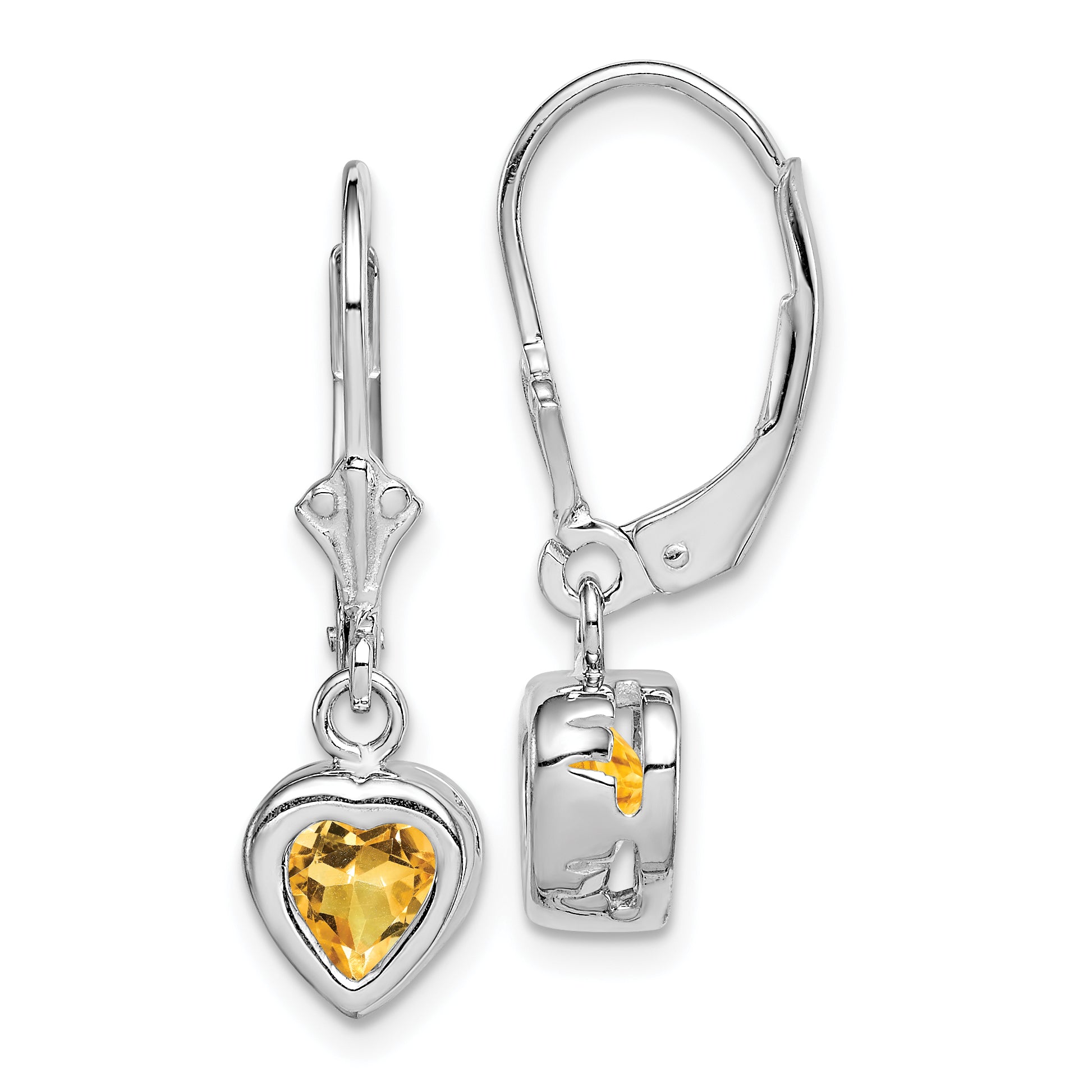 Sterling Silver Rhodium Plated 6mm Heart Citrine Leverback Earrings Main image