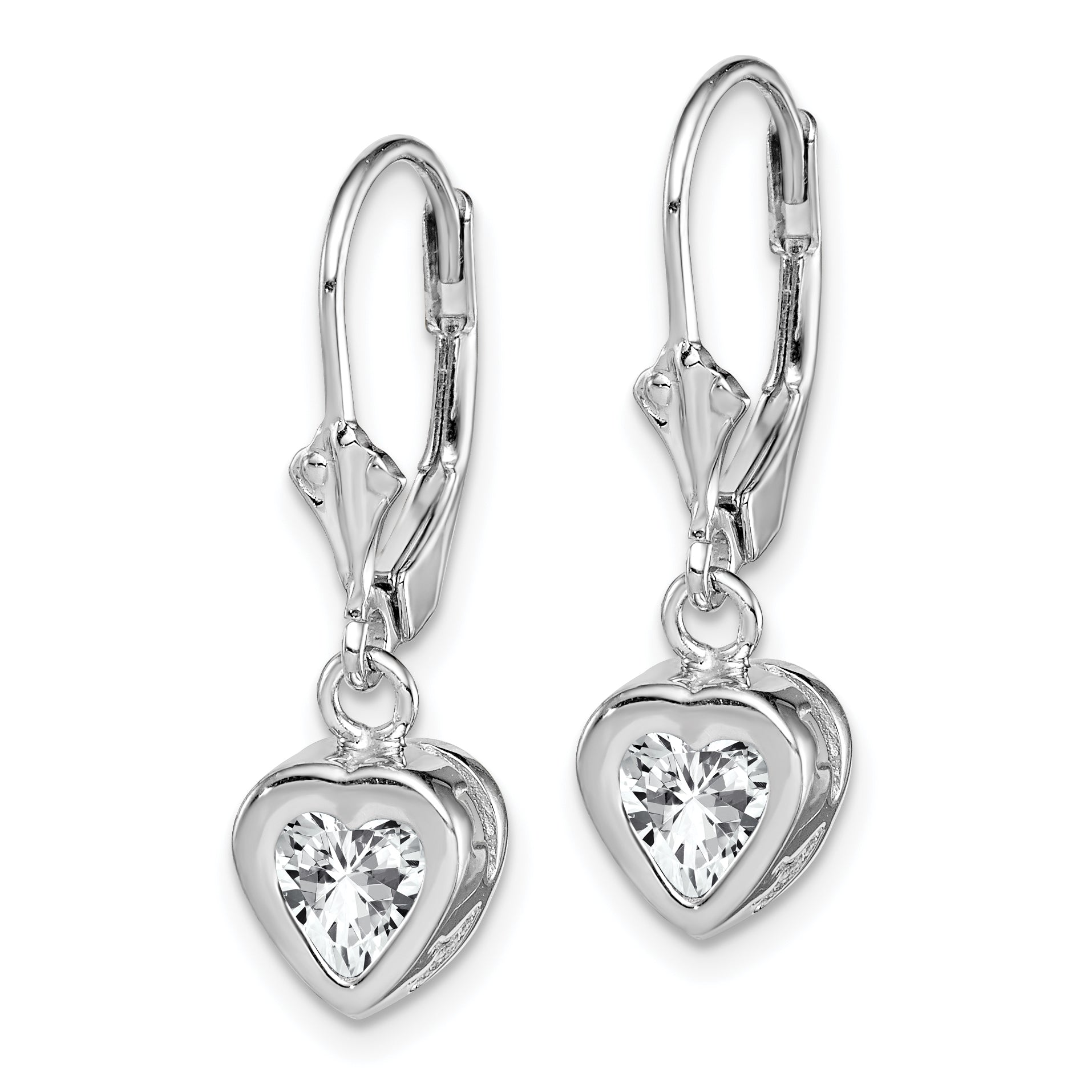 Sterling Silver Rhodium Plated 6mm Heart CZ Leverback Earrings Secondary image