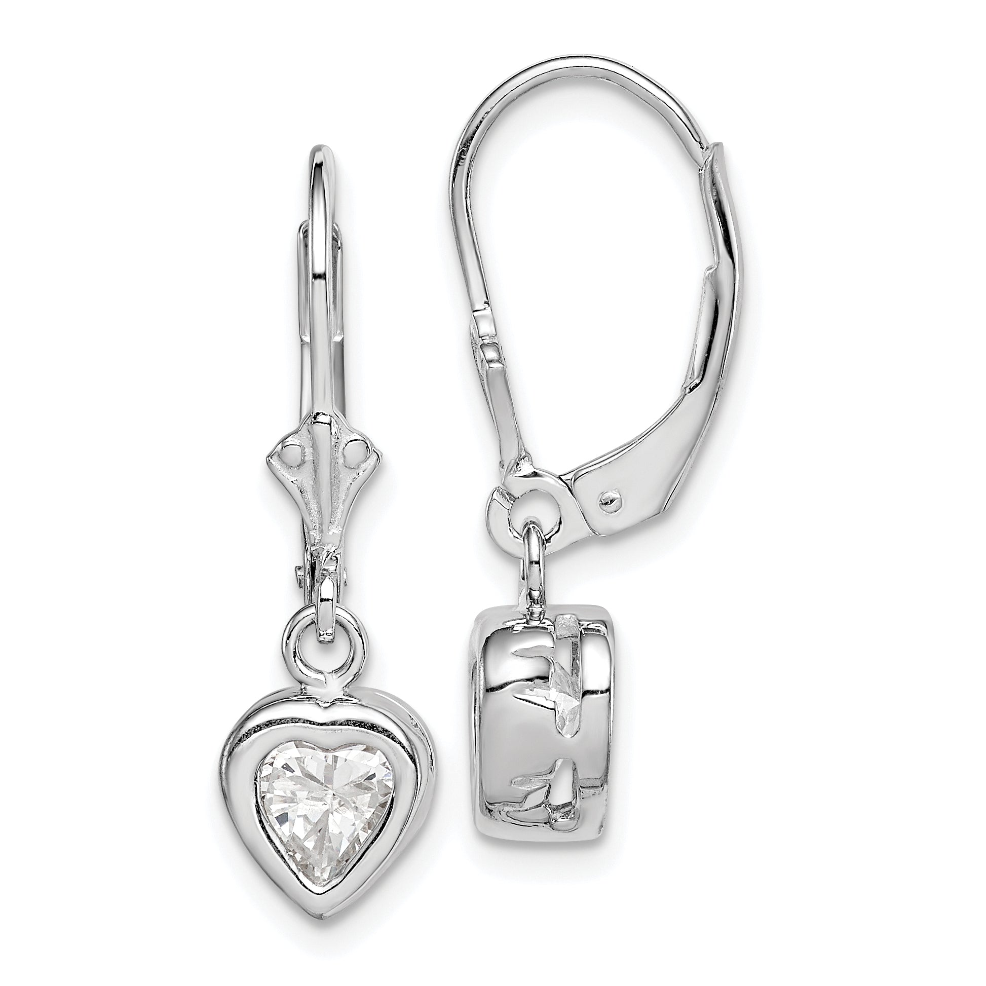 Sterling Silver Rhodium Plated 6mm Heart CZ Leverback Earrings Main image
