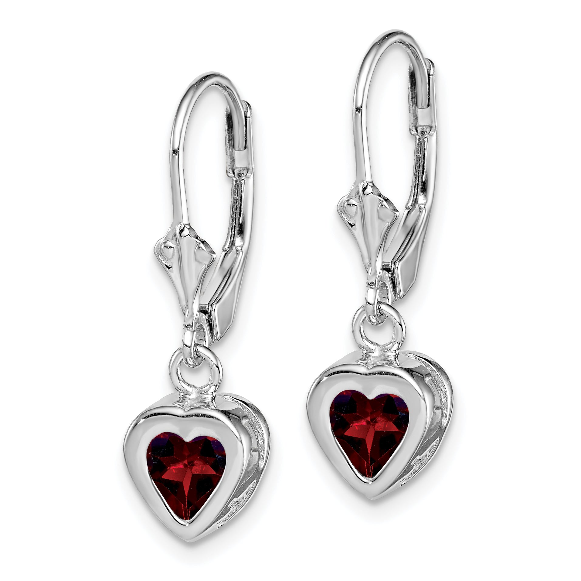 Sterling Silver Rhodium Plated 6mm Heart Garnet Leverback Earrings Secondary image