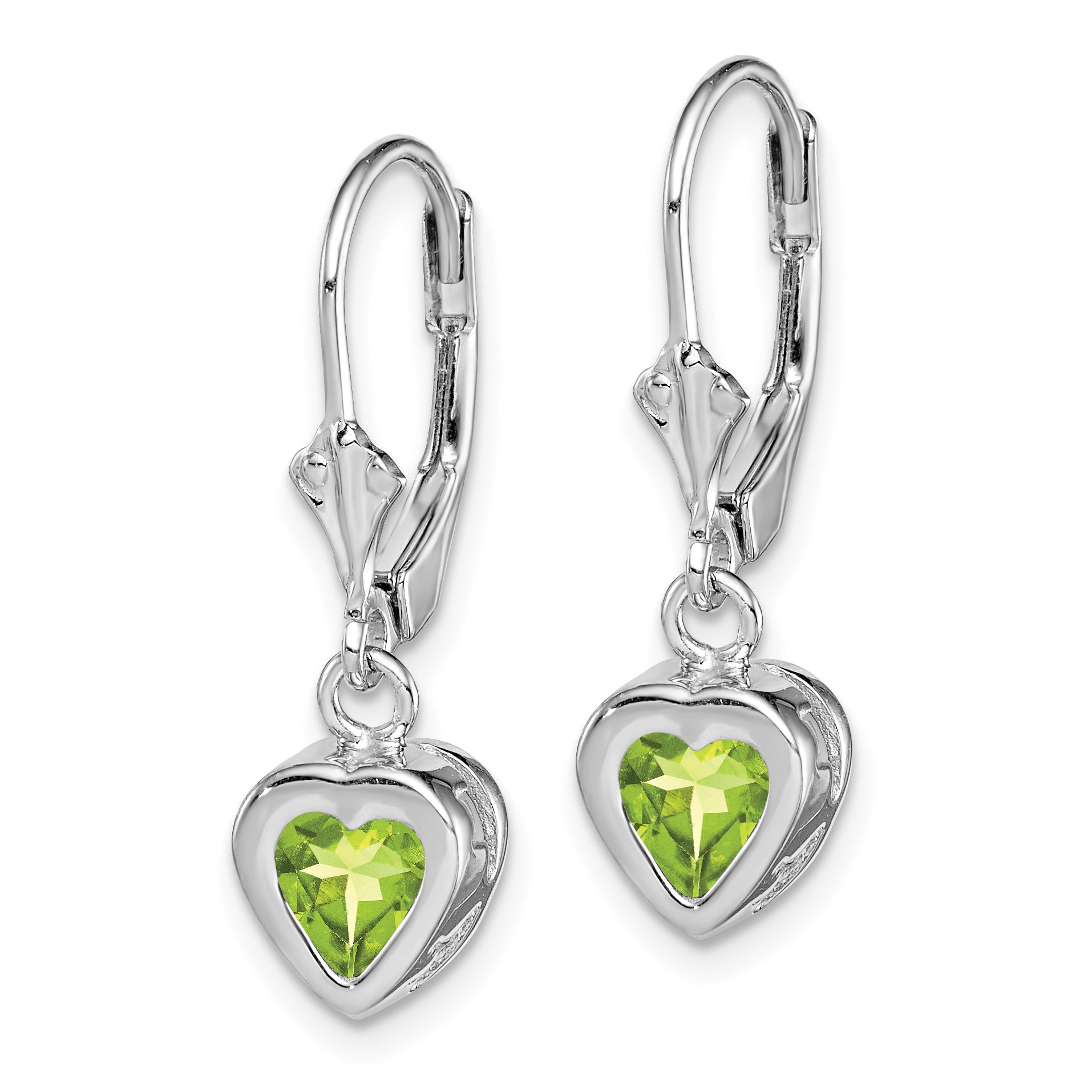 Sterling Silver Rhodium Plated 6mm Heart Peridot Leverback Earrings Secondary image