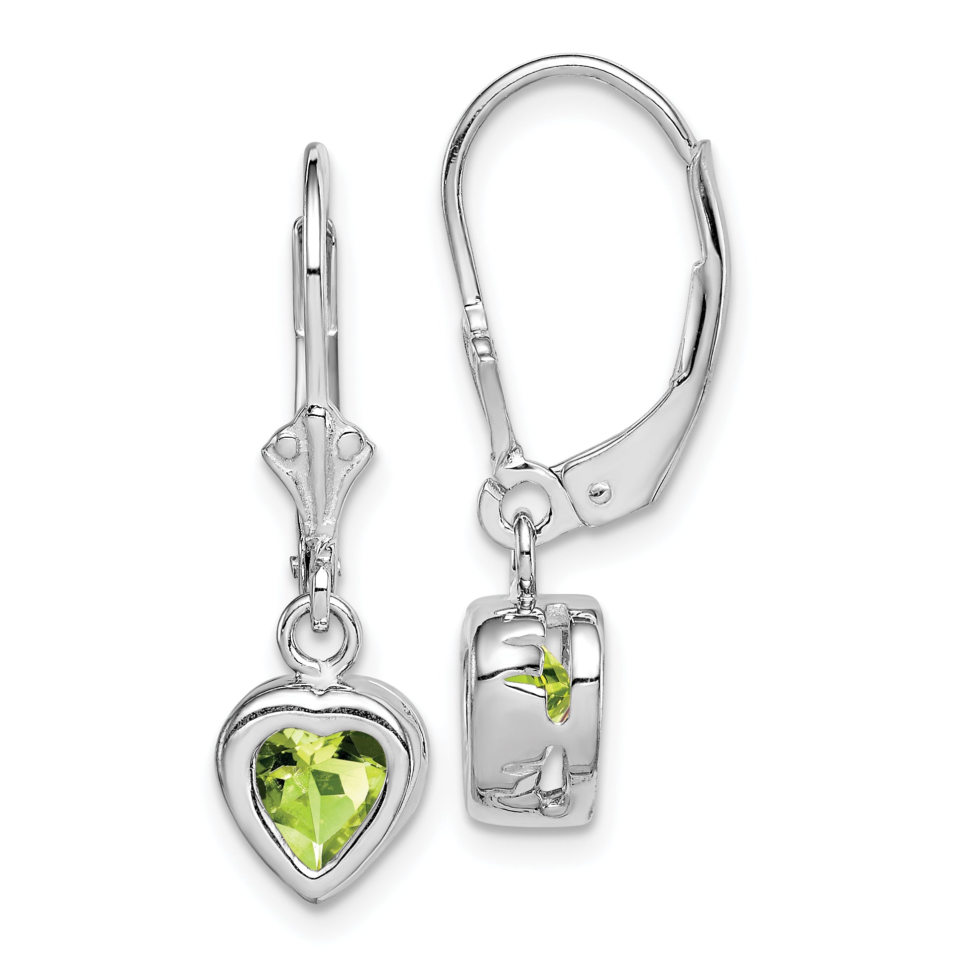 Sterling Silver Rhodium Plated 6mm Heart Peridot Leverback Earrings Main image