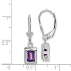 Sterling Silver RH Plated 7x5 Emerald Cut Amethyst Leverback Earrings