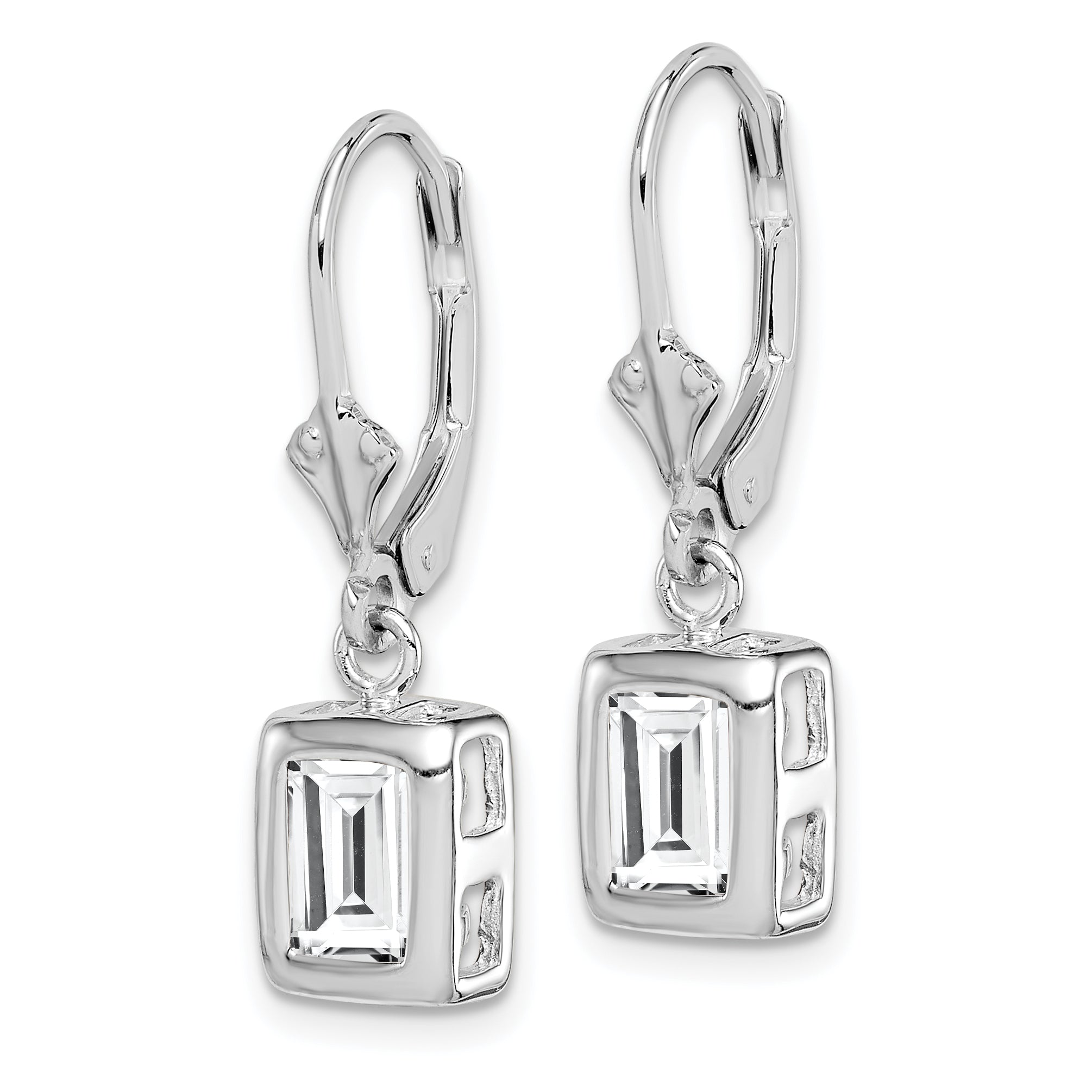 Sterling Silver Rhodium Plated 7x5 Emerald Cut CZ Leverback Earrings Secondary image
