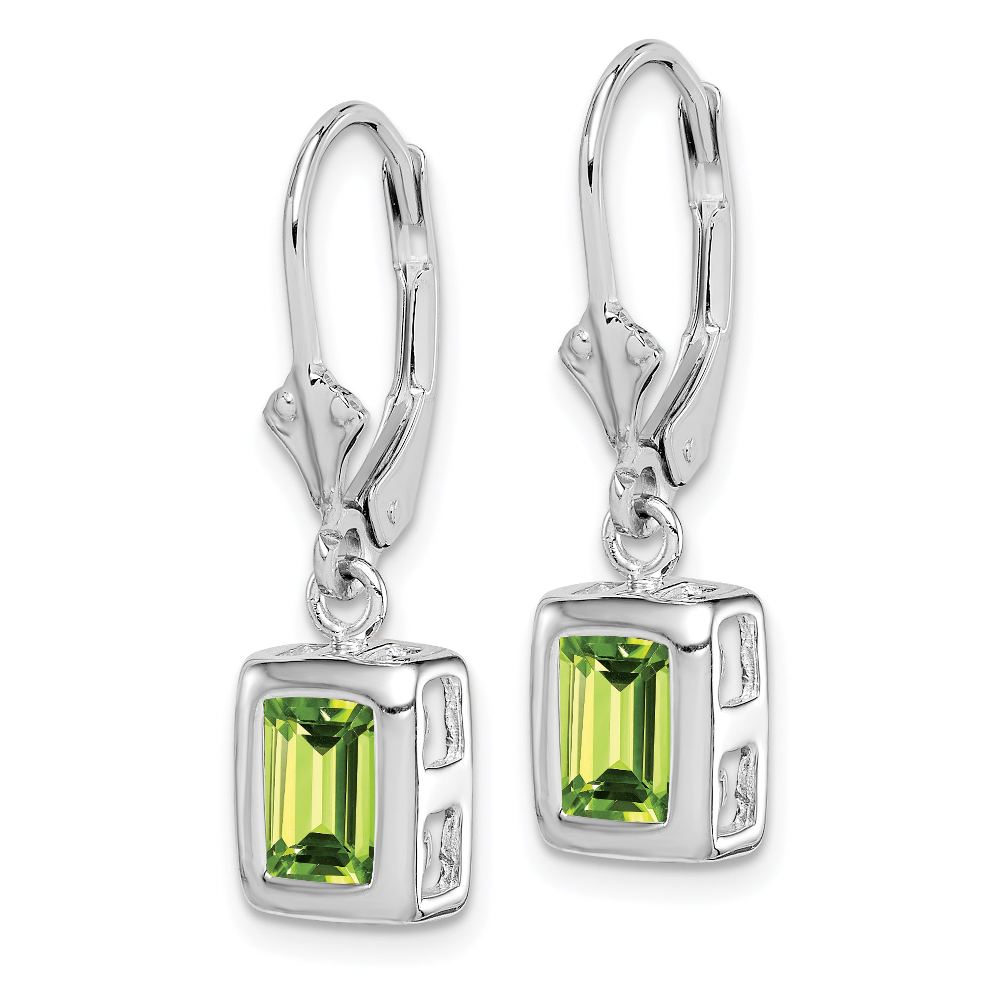 Sterling Silver Rhodium Plated 7x5 Emerald Cut Peridot Leverback Earrings Secondary image