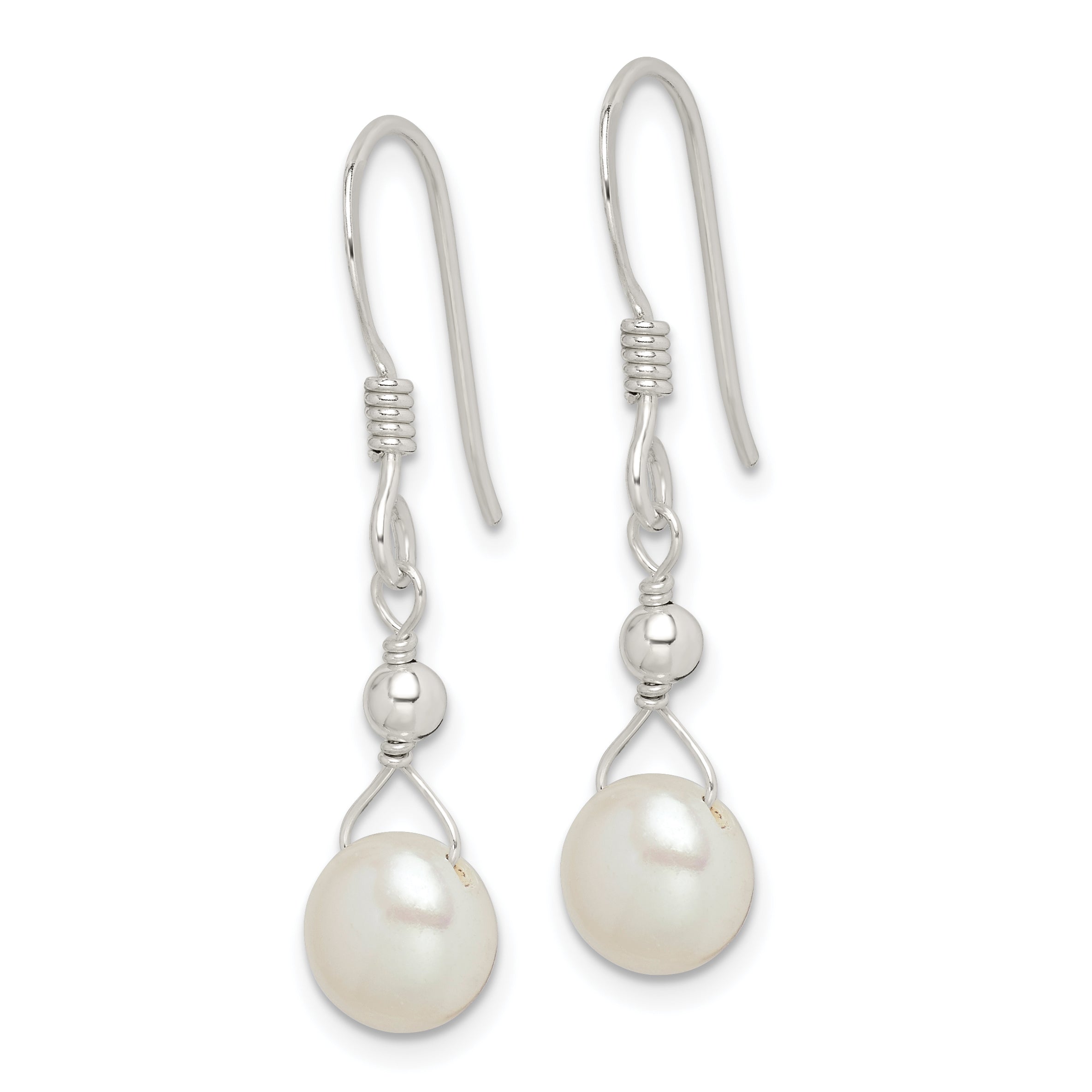 Sterling Silver Polished 7-8mm Freshwater Cultured Pearl Dangle Earrings Secondary image