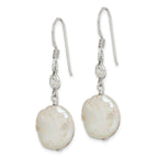 Sterling Silver Polished White 12-13mm Coin Freshwater Cultured Pearl & CZ Dangle Earrings