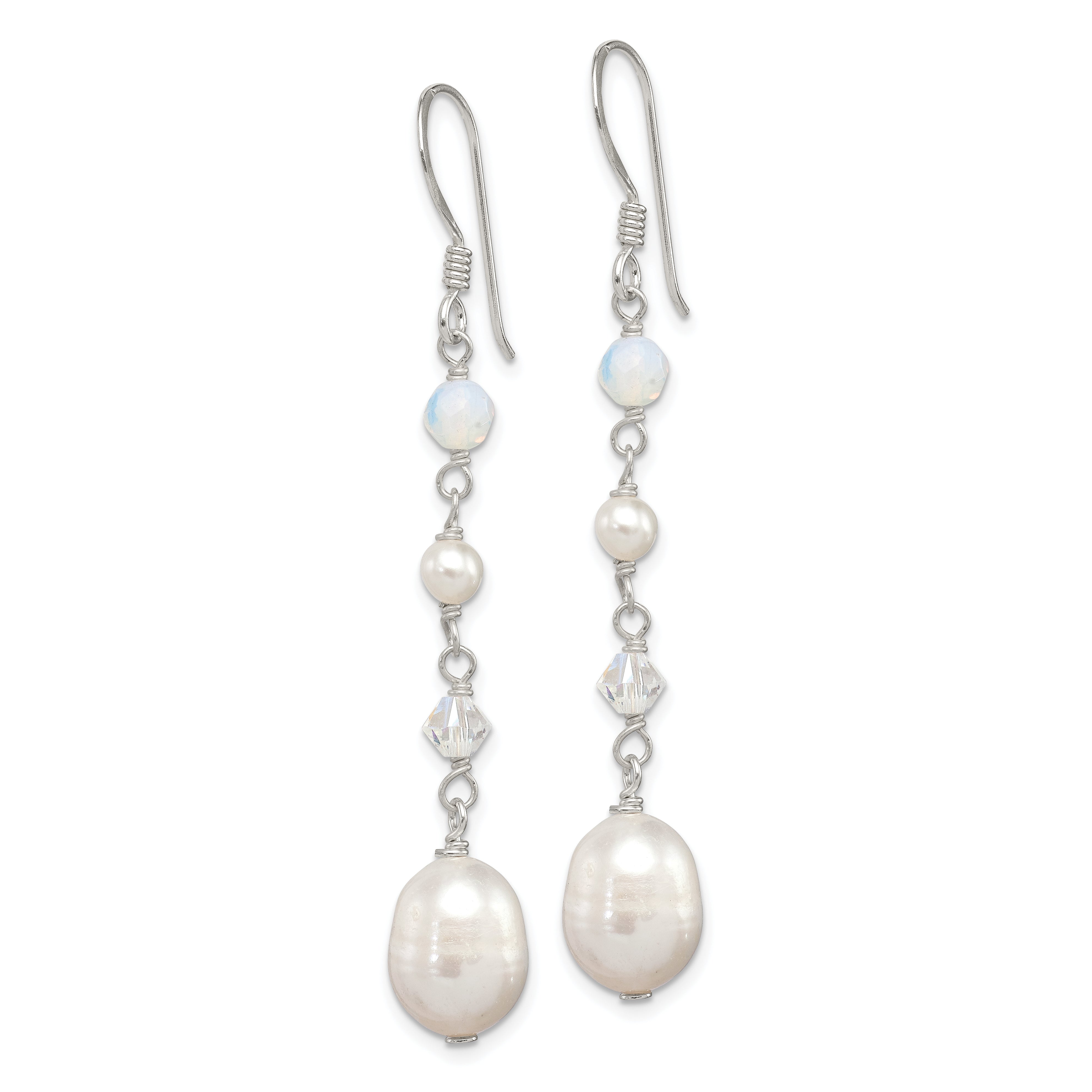 Sterling Silver Polished FWC Pearl/Opalite Crystal/Crystal Dangle Earrings Secondary image
