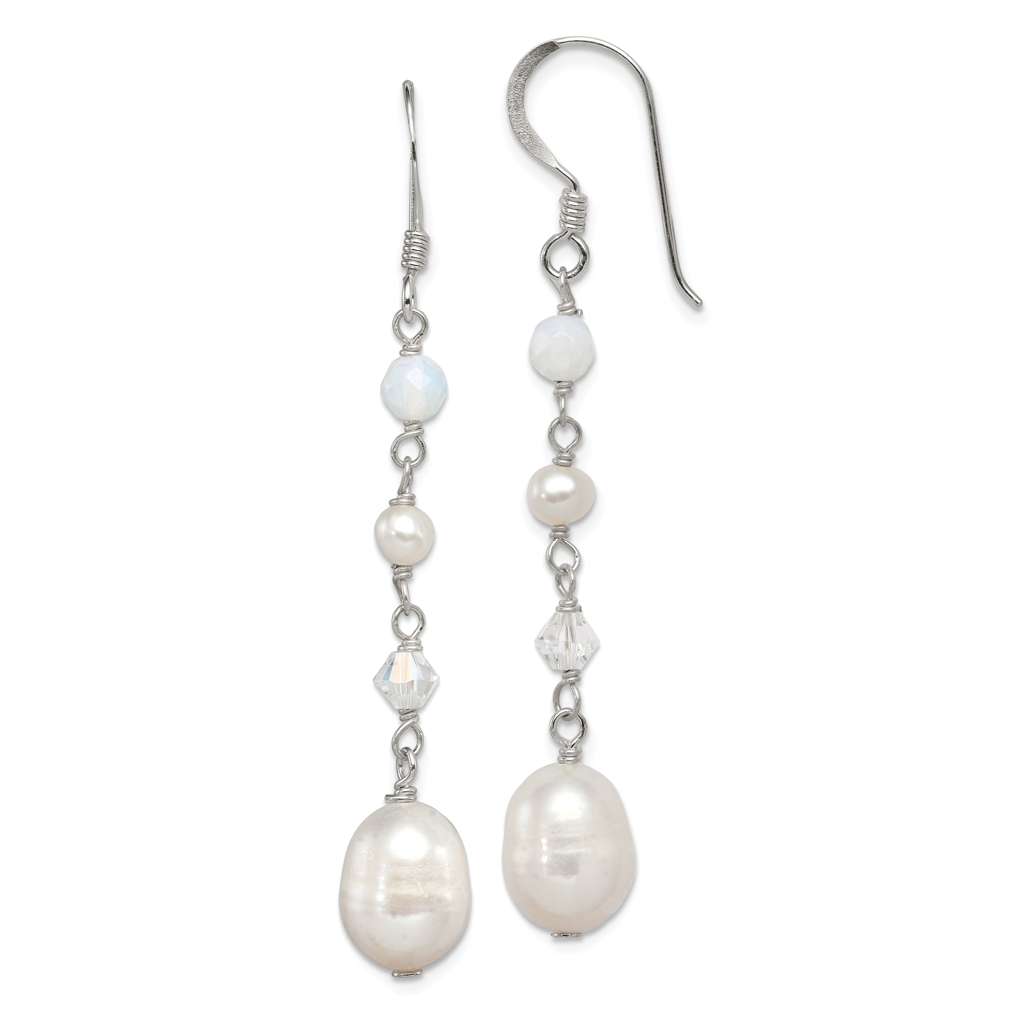 Sterling Silver Polished FWC Pearl/Opalite Crystal/Crystal Dangle Earrings Main image