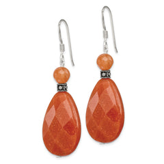 Sterling Silver Polished & Antiqued Carnelian Teardrop Dangle Earrings