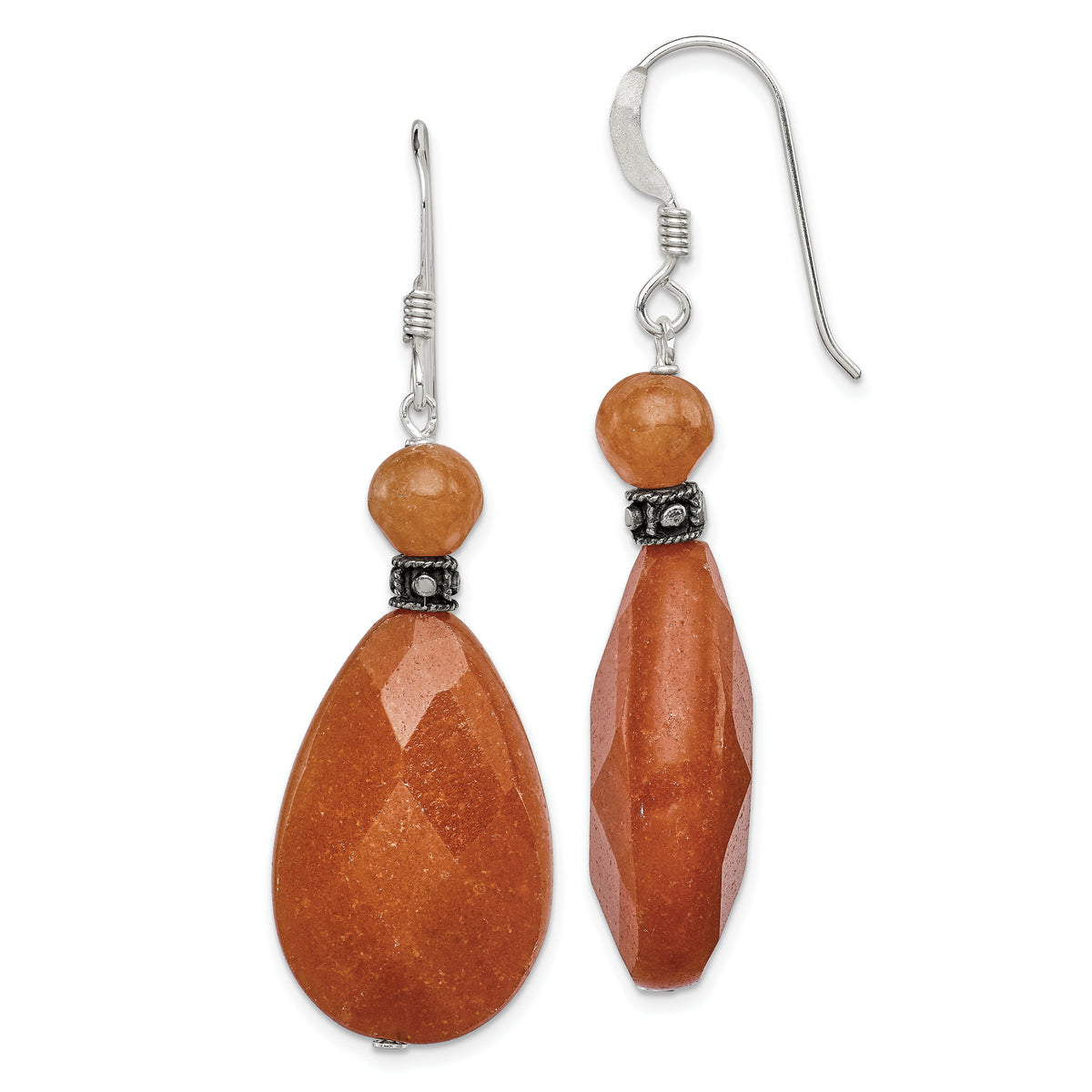 Sterling Silver Polished & Antiqued Carnelian Teardrop Dangle Earrings