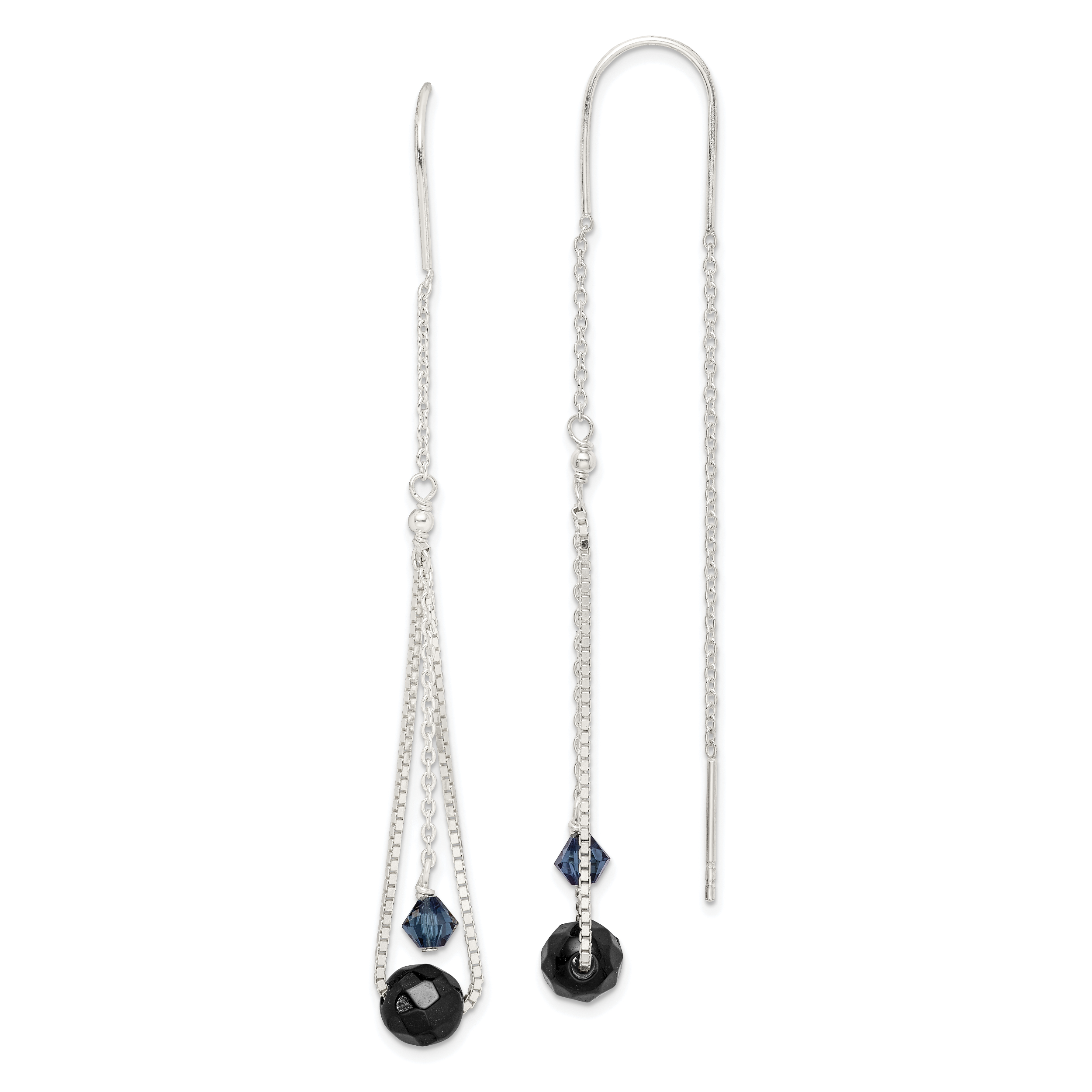 Sterling Silver Polished Black Crystal Threader Earrings Main image