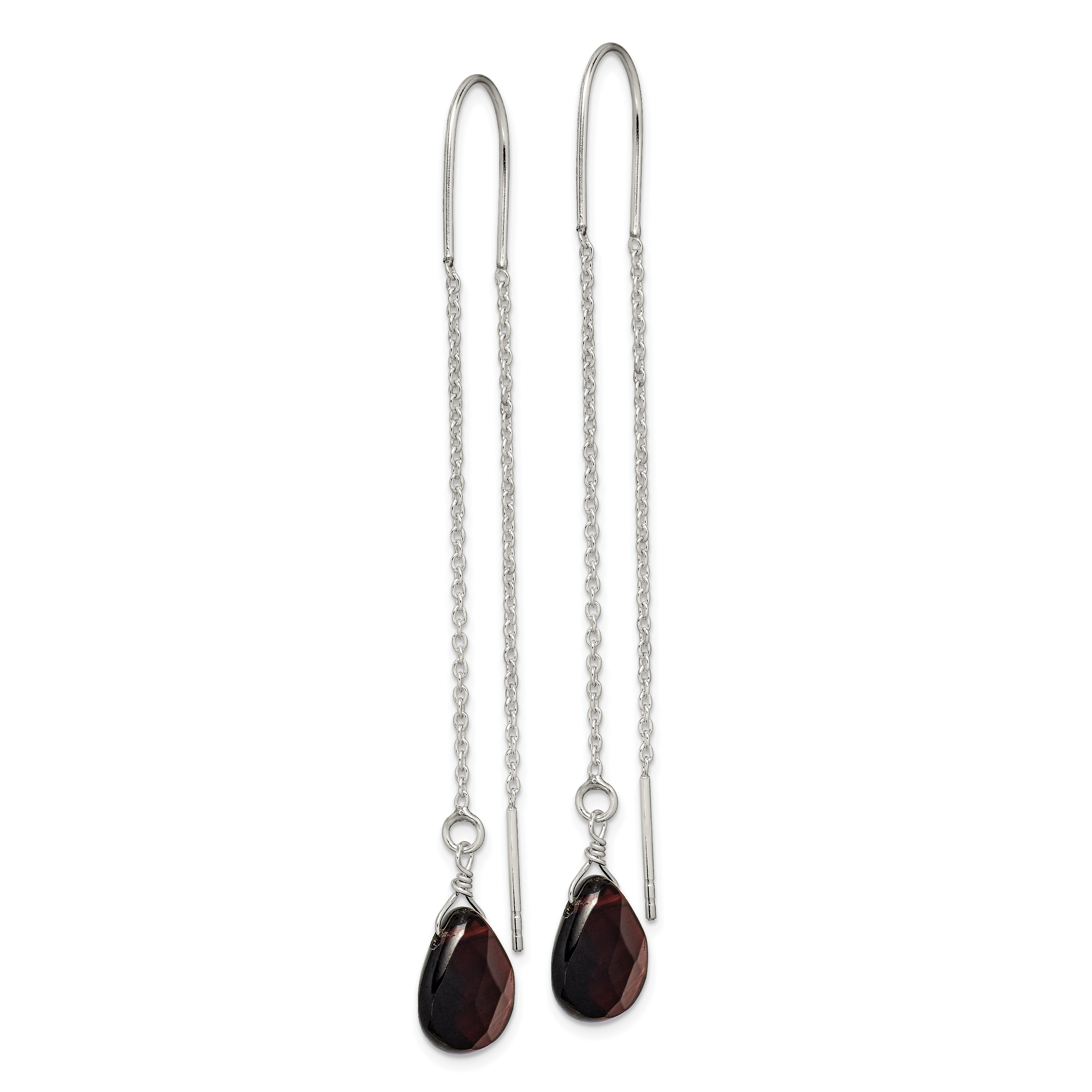Sterling Silver Polished Dark Olivine Crystal Teardrop Threader Earrings Secondary image