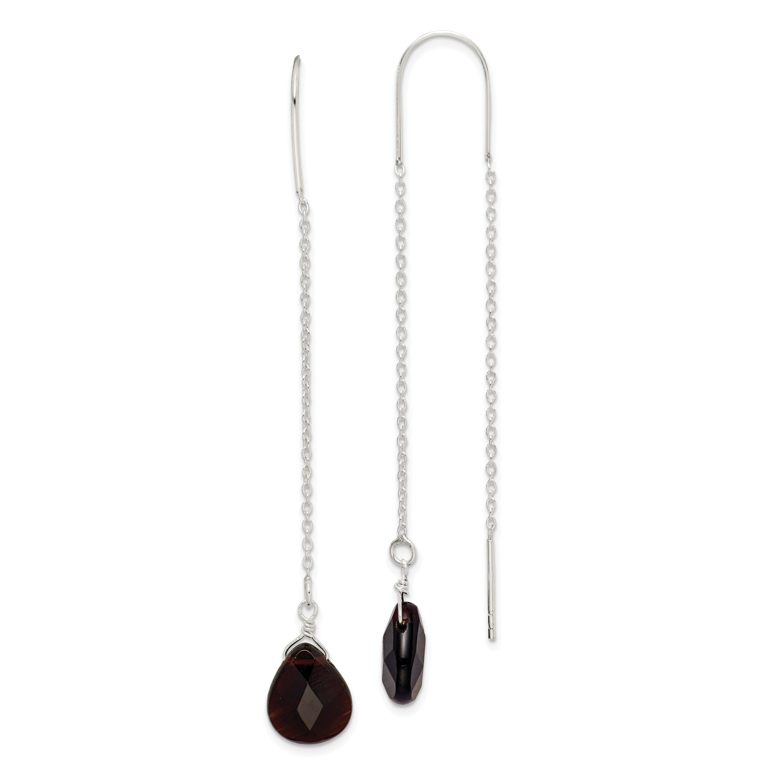Sterling Silver Polished Dark Olivine Crystal Teardrop Threader Earrings Main image