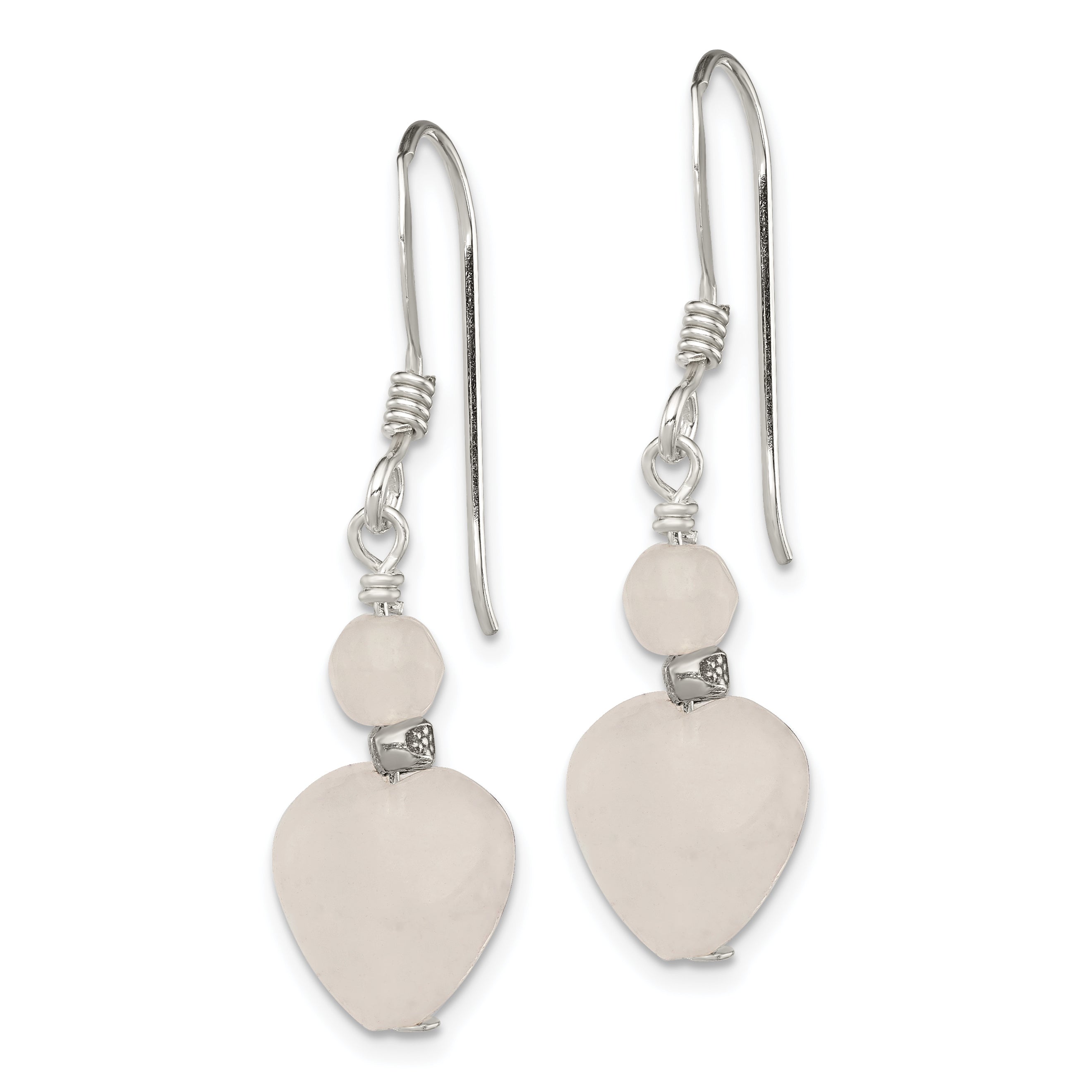 Sterling Silver Polished & Antiqued Rose Quartz Heart Dangle Earrings Secondary image