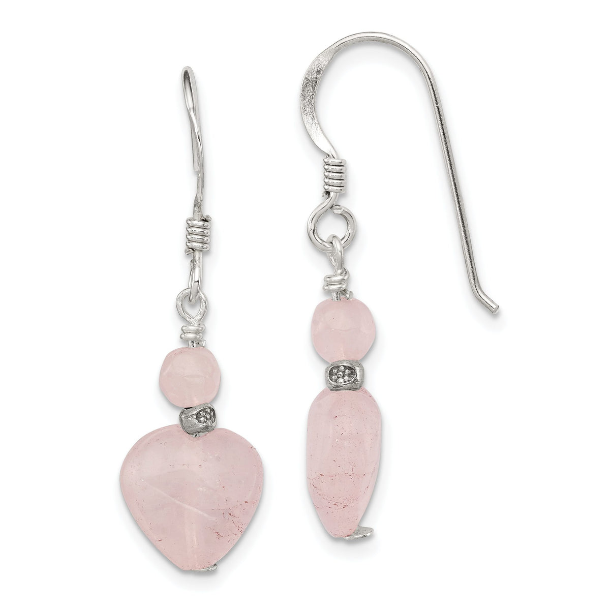 Rose Quartz Heart Dangle Earrings in Sterling Silver, 10mm - Sophia Jewelers Main image