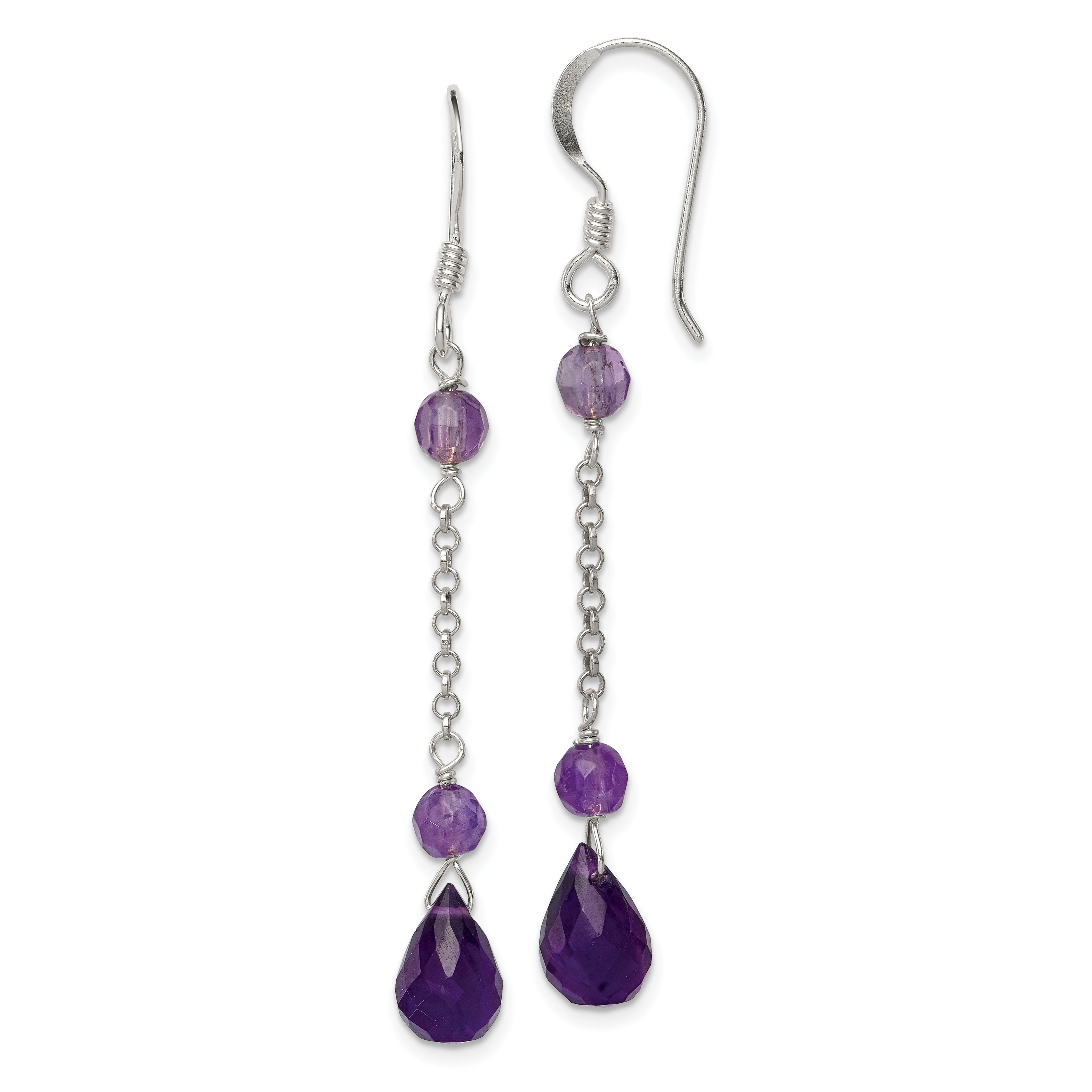 Sterling Silver Polished Amethyst Teardrop Dangle Earrings Main image